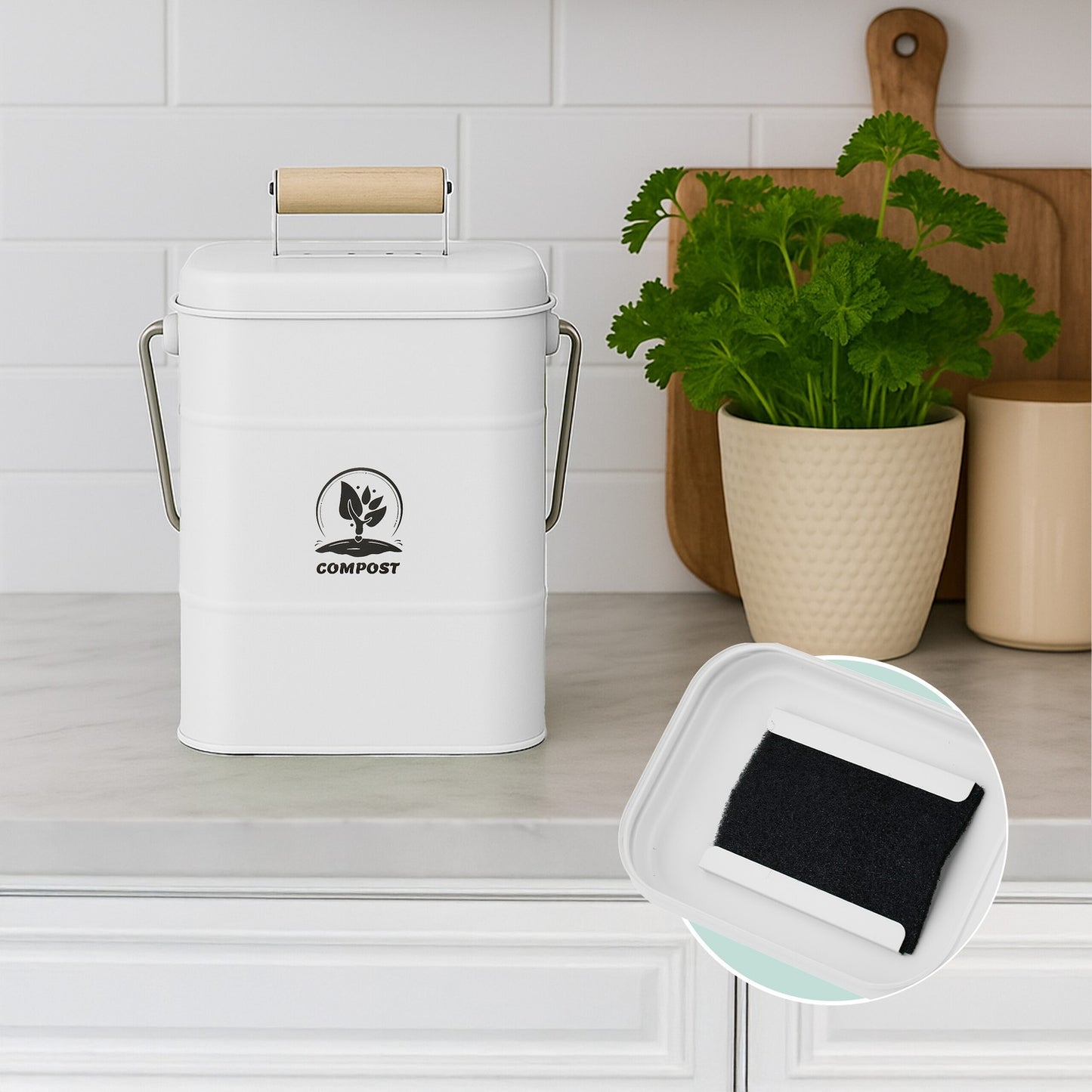 Kitchen Compost Bin, 3.5L Odour-Proof with Filters