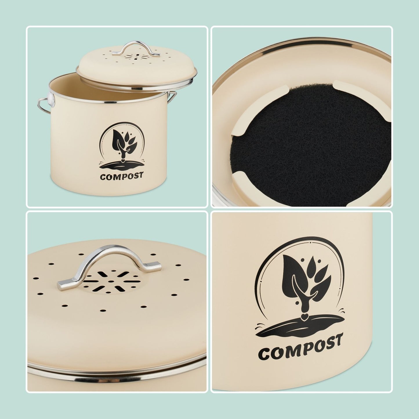 Kitchen Compost Bin 3.5L with Charcoal Filter
