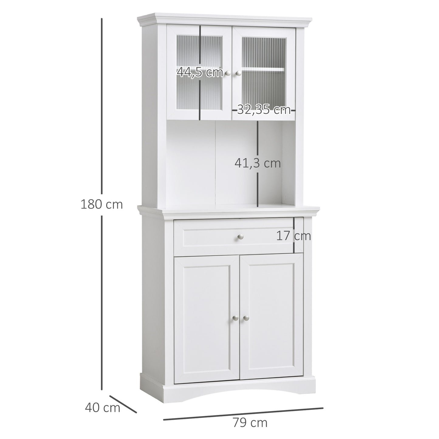 Glass door cabinet, adjustable shelves, white 79x40x180CM