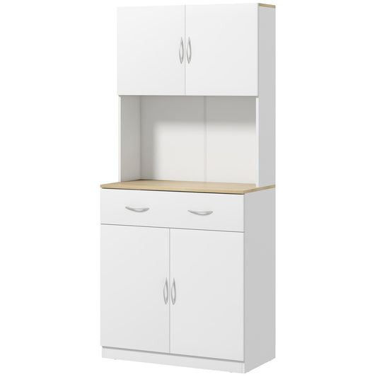 White kitchen buffet with drawers and high storage, 80x40x180 cm