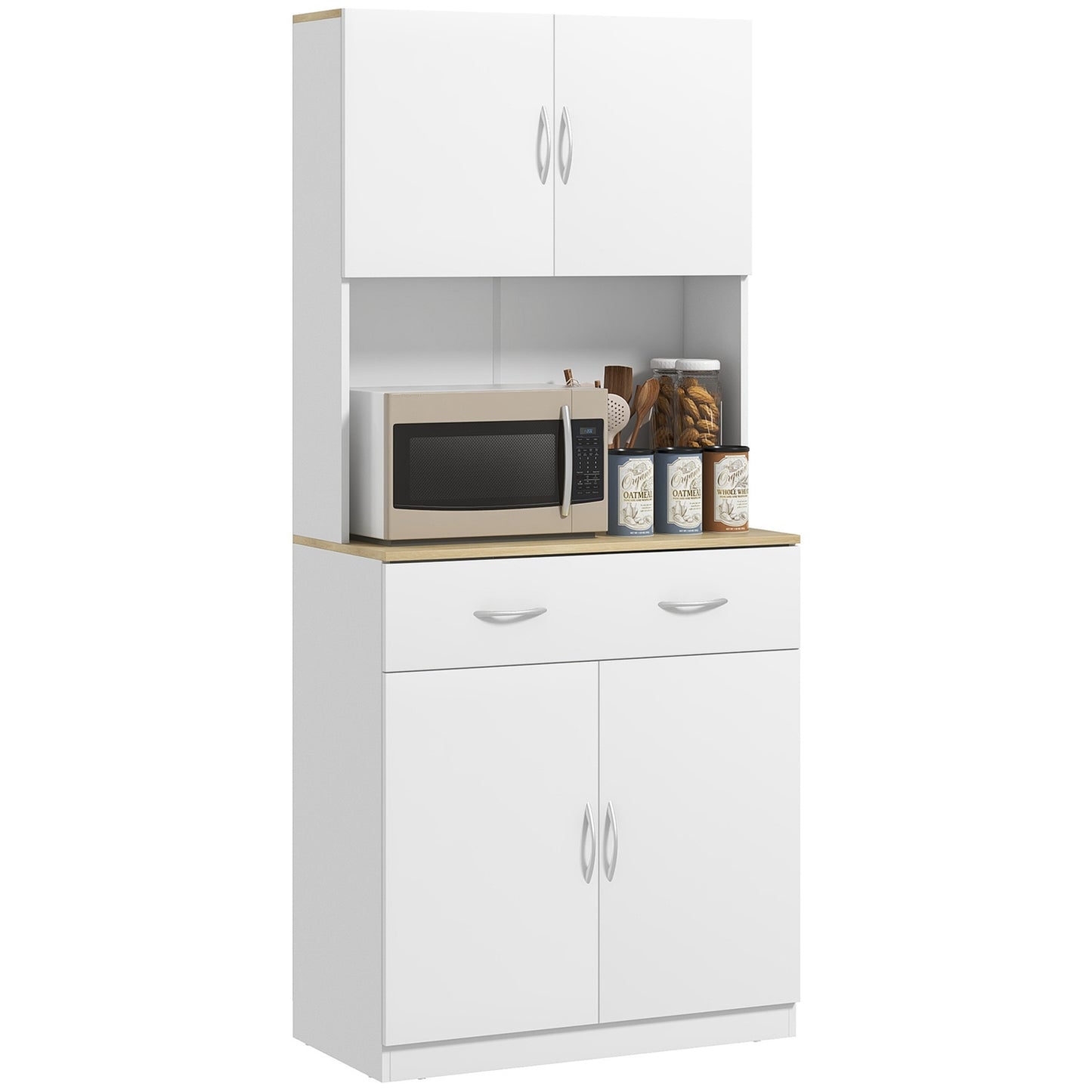White kitchen buffet with drawers and high storage, 80x40x180 cm