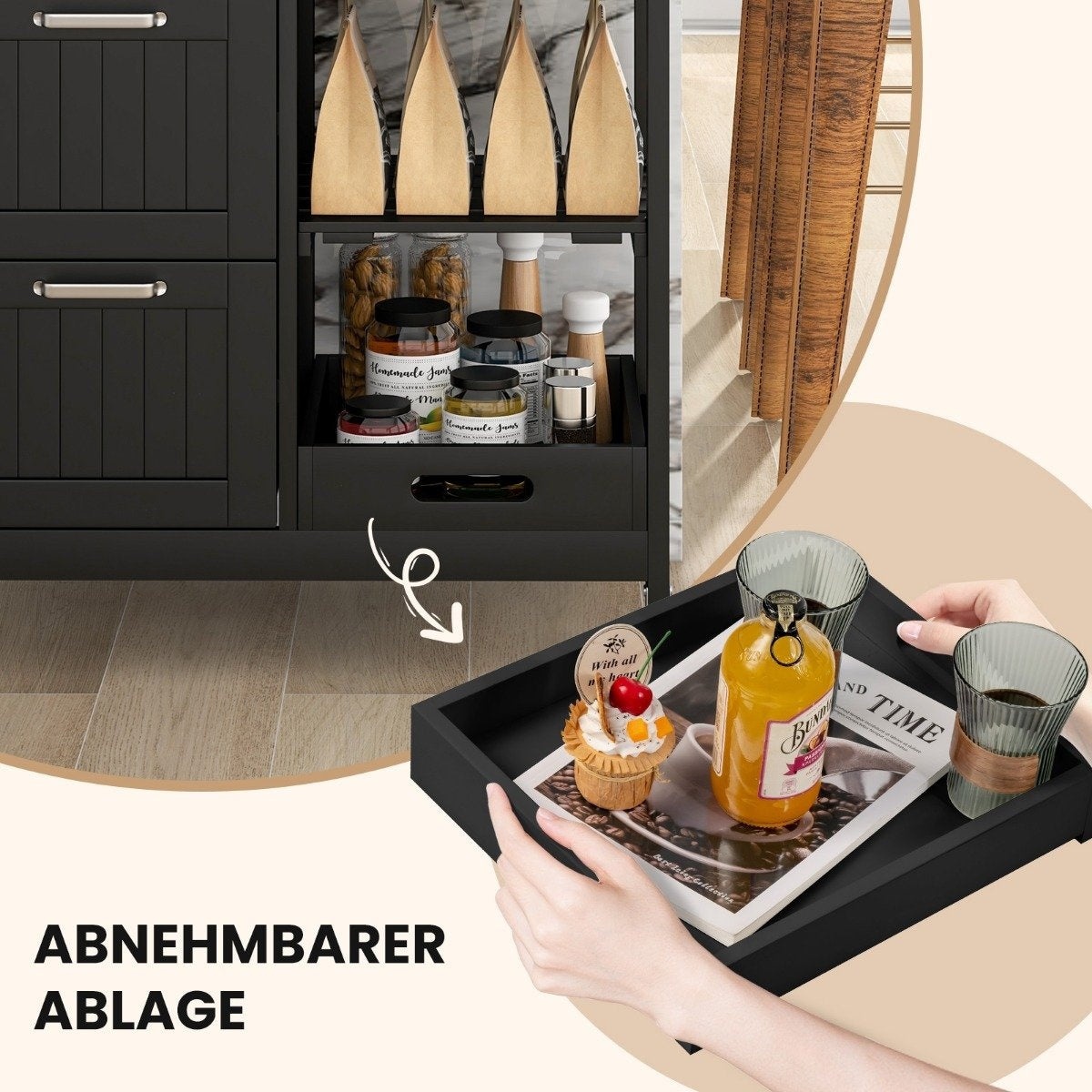 Kitchen Island Cart with Storage, Wheels, Black, 67x37x84 cm