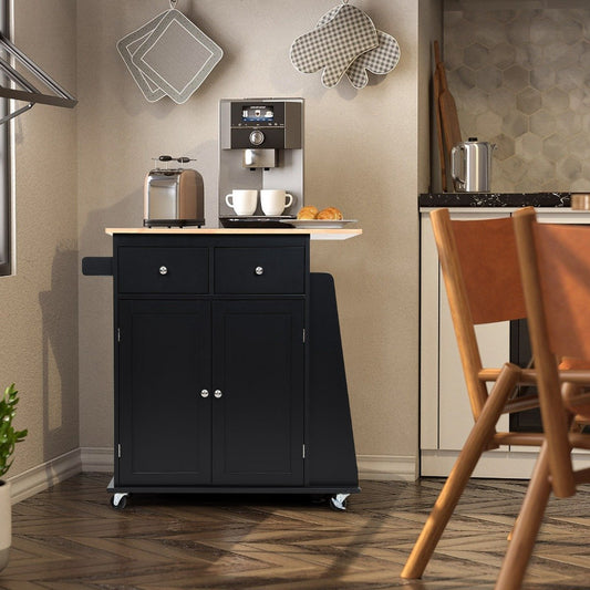 Kitchen Island with Storage Rolling Rubberwood Serving Trolley 88 x 46 x 89.5 cm Black