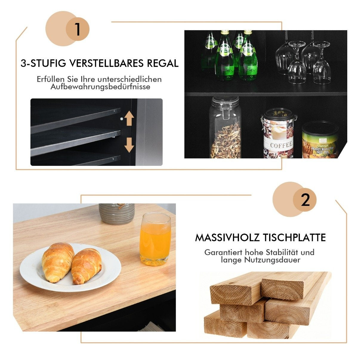 Kitchen Island with Storage Rolling Rubberwood Serving Trolley 88 x 46 x 89.5 cm Black