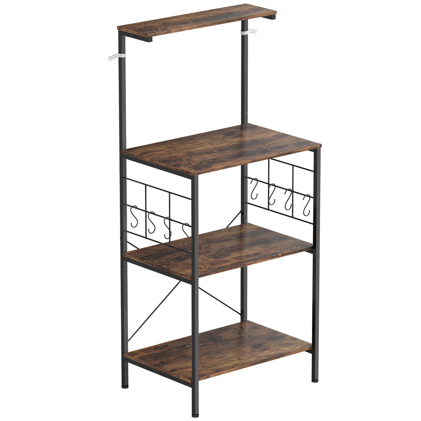 Kitchen Shelf, 4-Tier, Countertop, 8 Hooks, Metal, Brown/Black