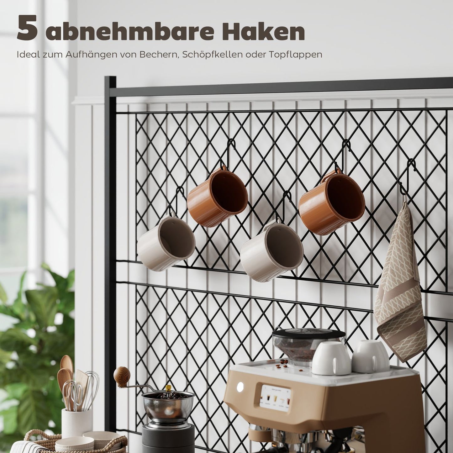 Kitchen Shelf with Hooks and Wine Rack, Rustic Brown