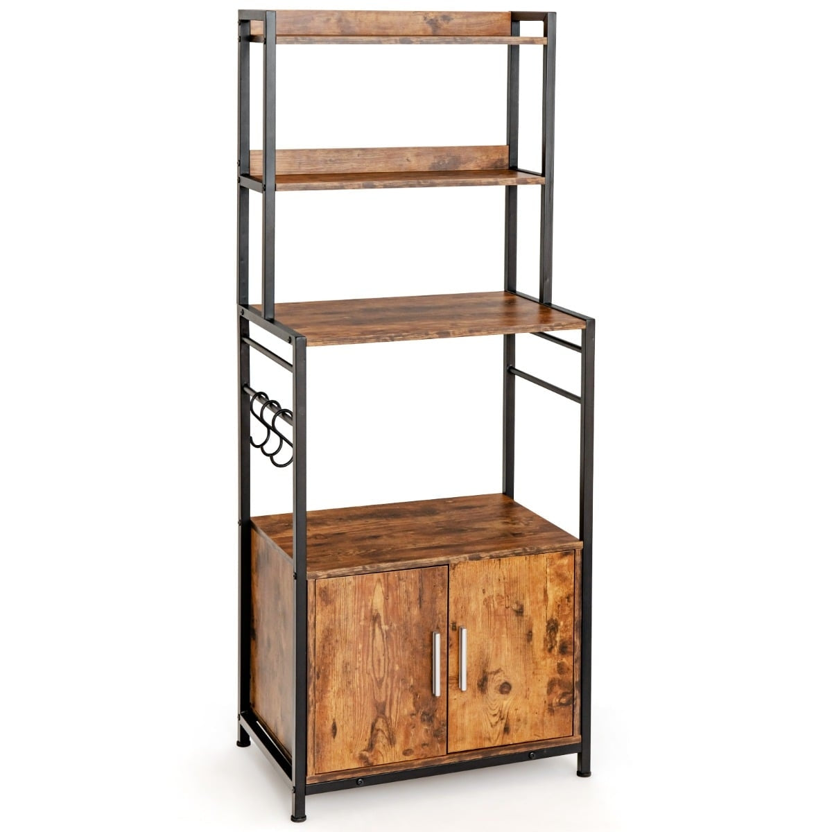 Kitchen Shelf with Storage Cabinet, Hooks & Adjustable Feet