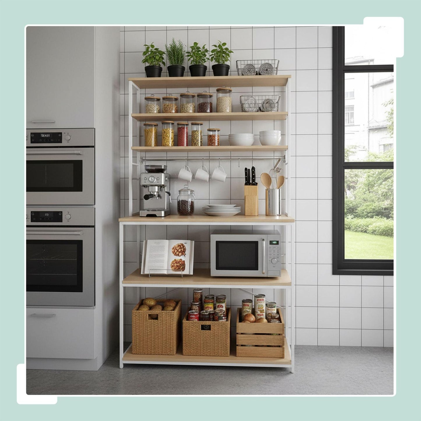 Kitchen Shelf with Worktop and Storage Space