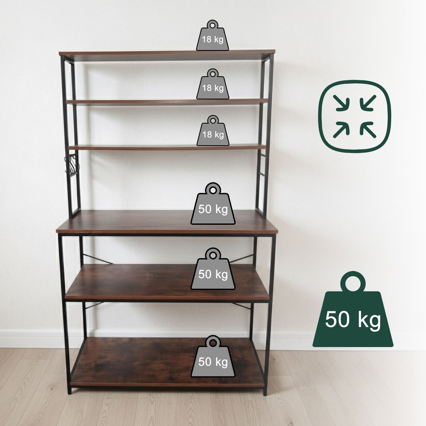 Kitchen Shelf with Worktop and Storage Space
