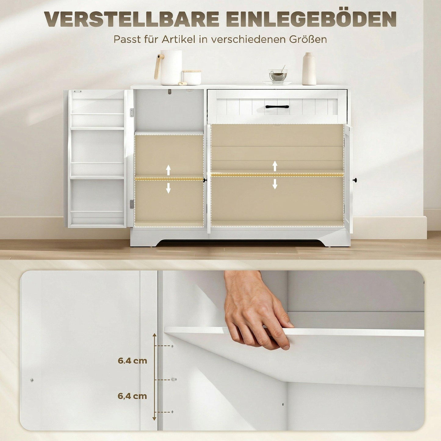 Kitchen Sideboard with Drawer and Adjustable Shelves, White