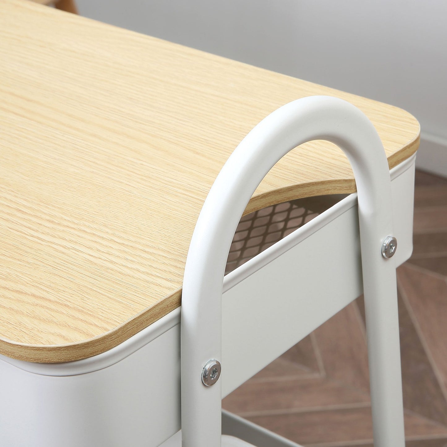3-level metal kitchen trolley with large storage, white