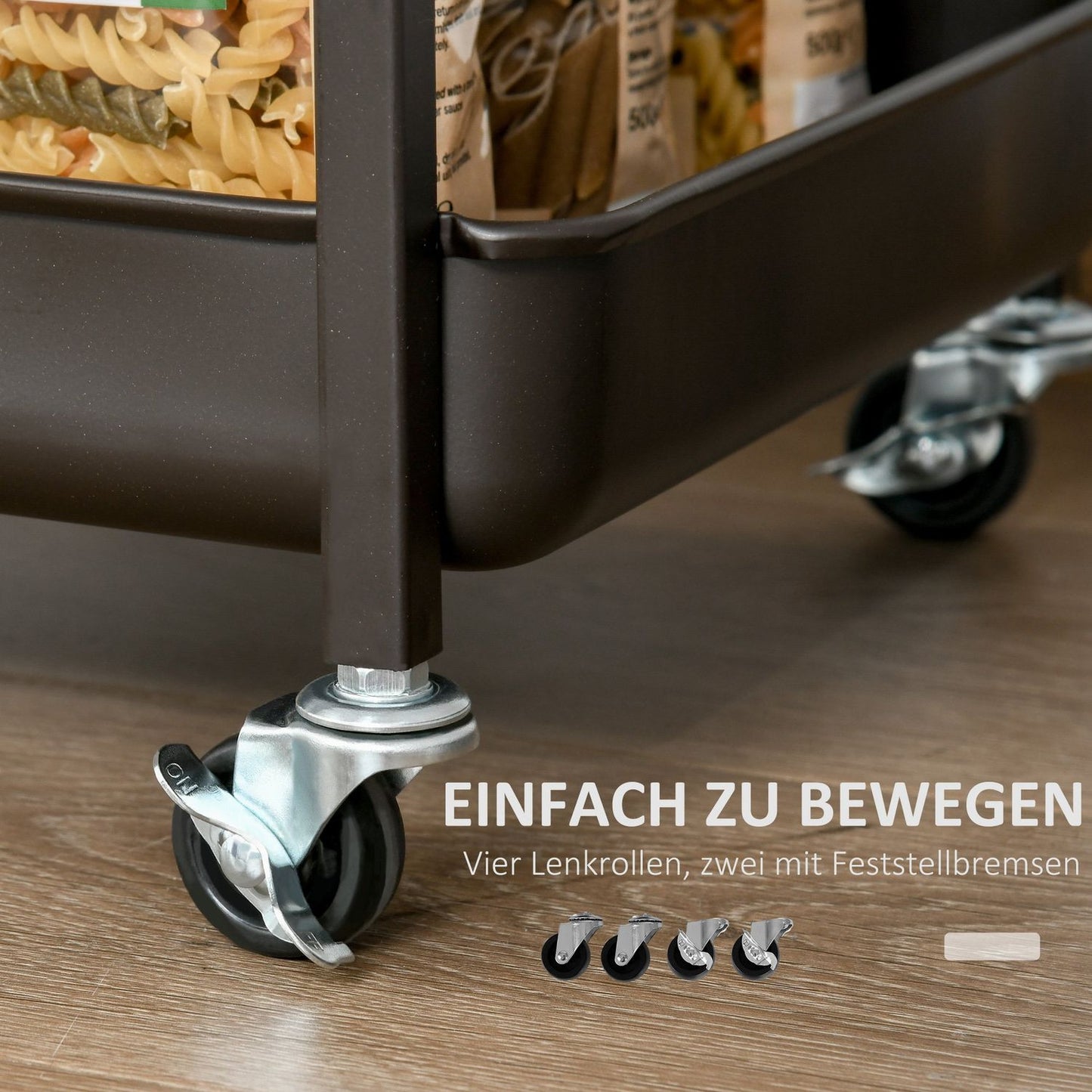 Kitchen trolley with folding table, 2 trays, wheels