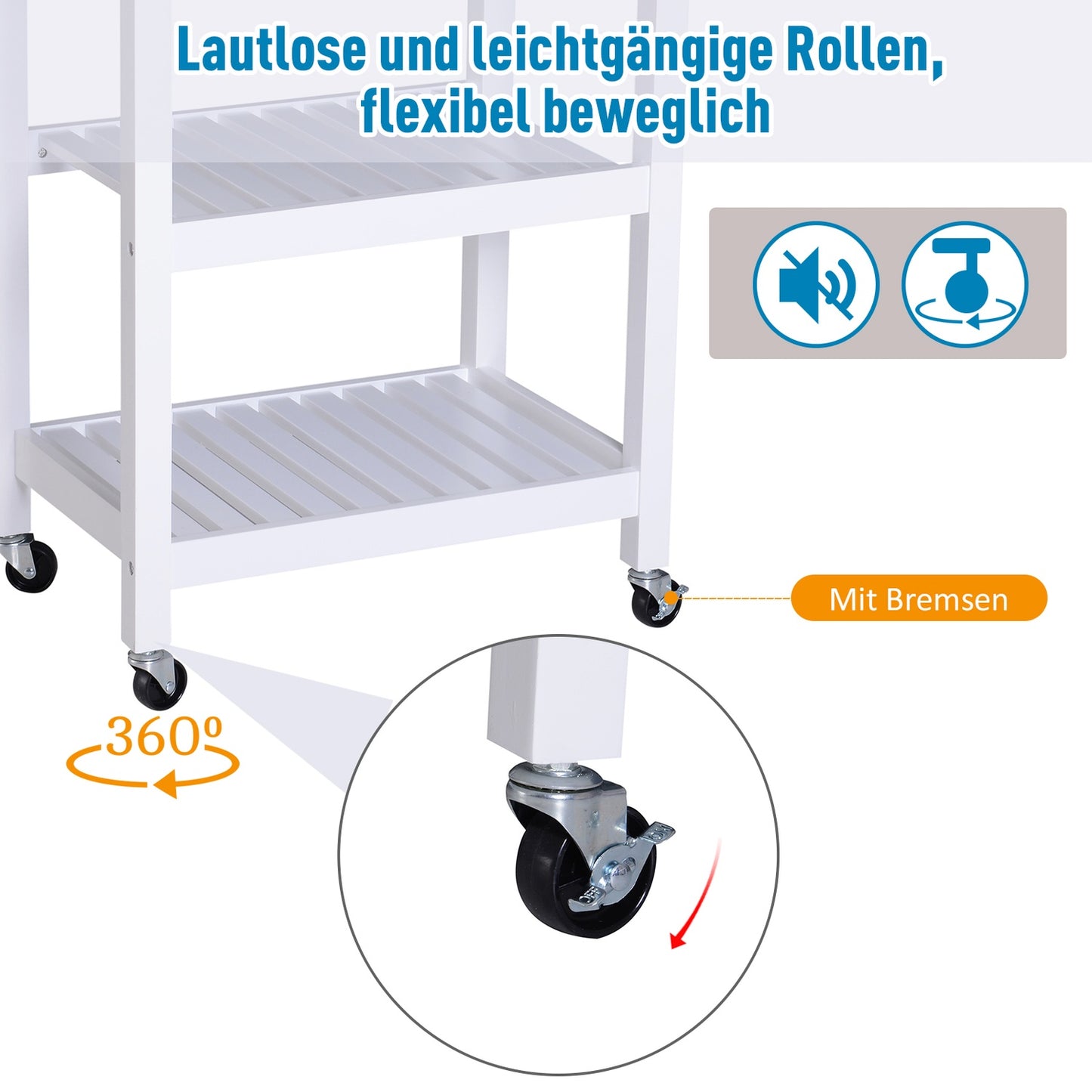 White wood Kitchen trolley with drawer, 64x39x84.5 cm