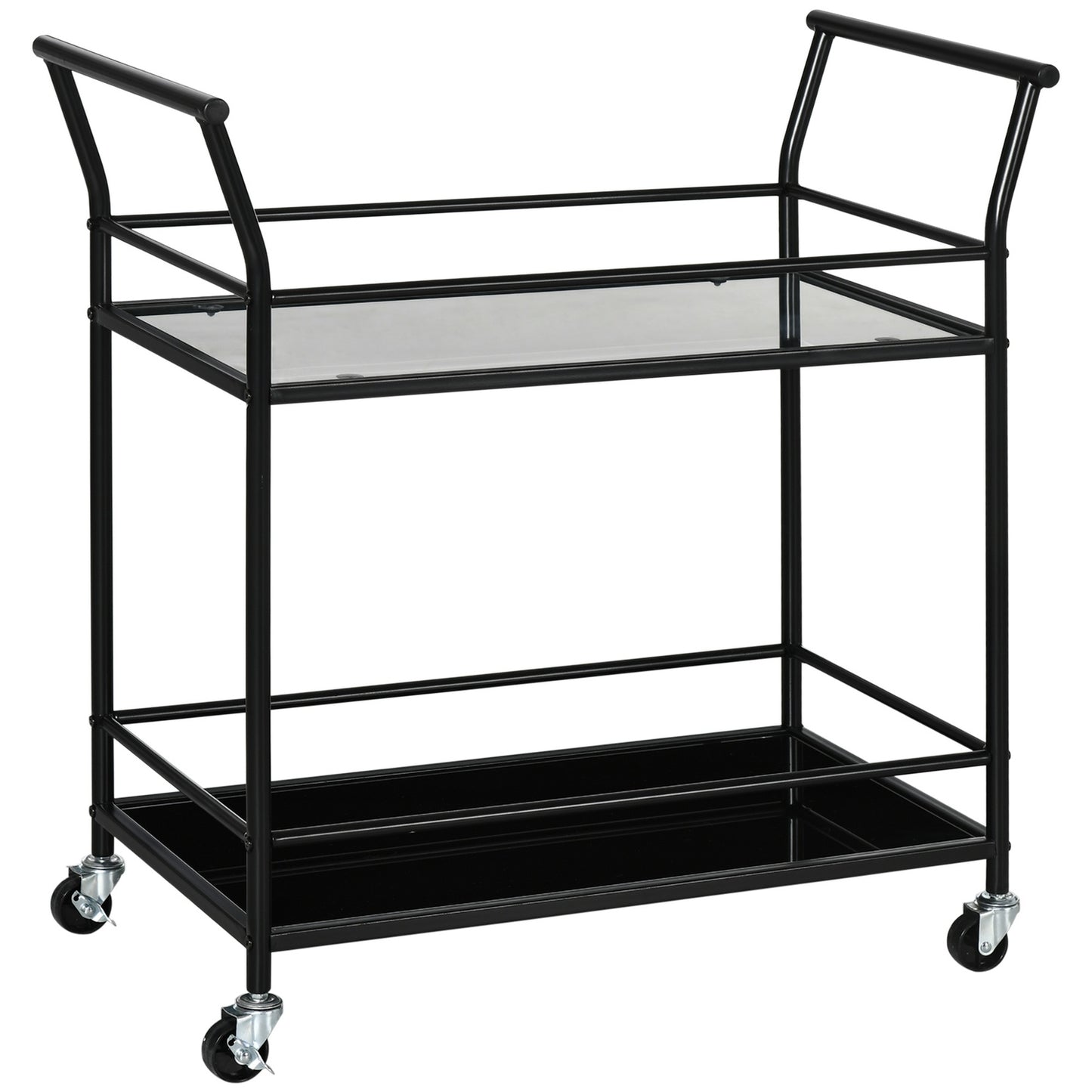 Black Rolling Kitchen Storage Cart - 2 Shelves, Metal
