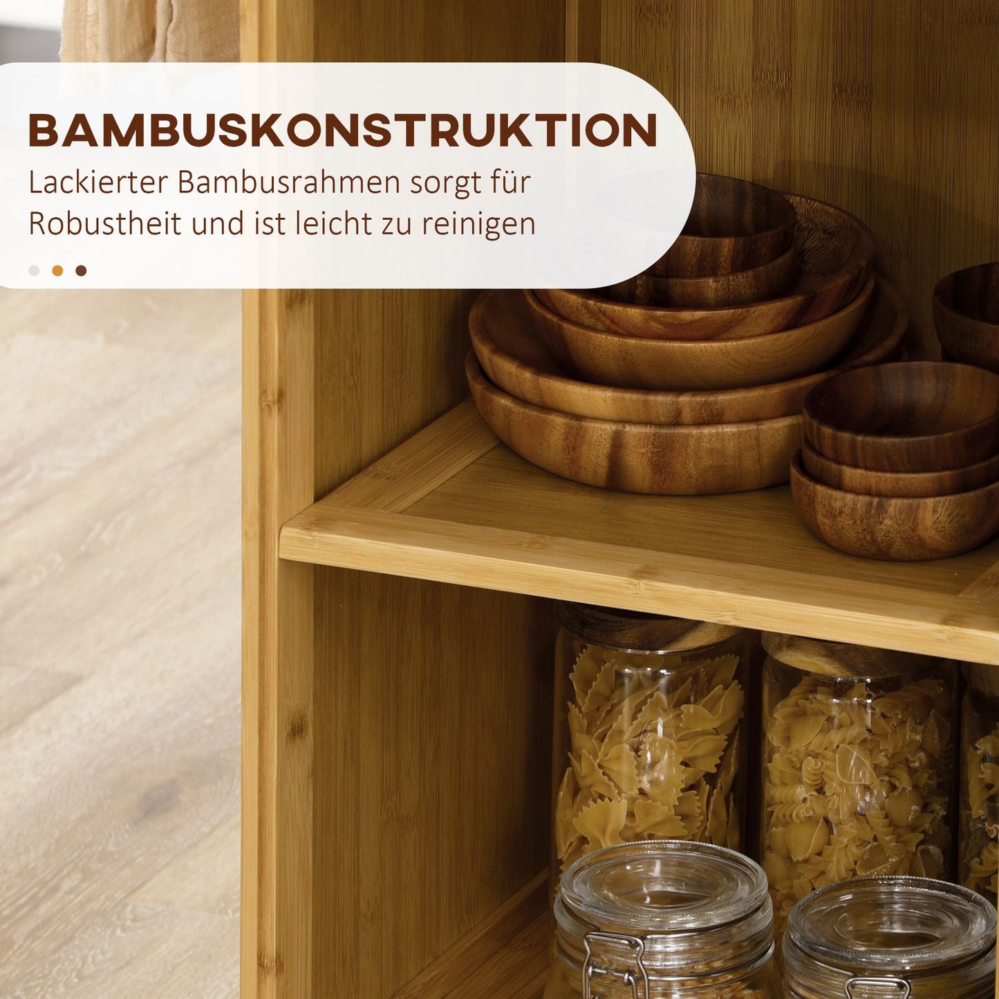 Bamboo kitchen trolley - drawer, cabinet, shelves, towel rack