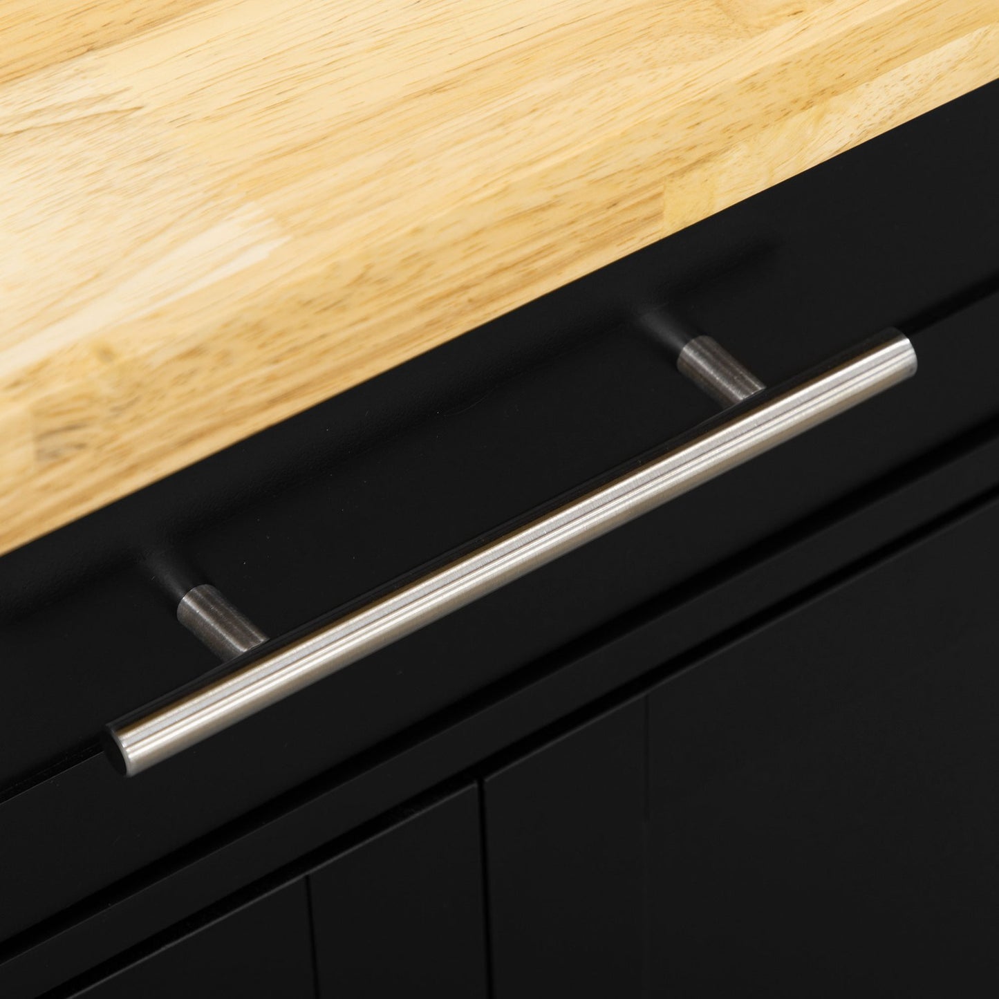 Black kitchen trolley with worktop, spice rack & towel holder