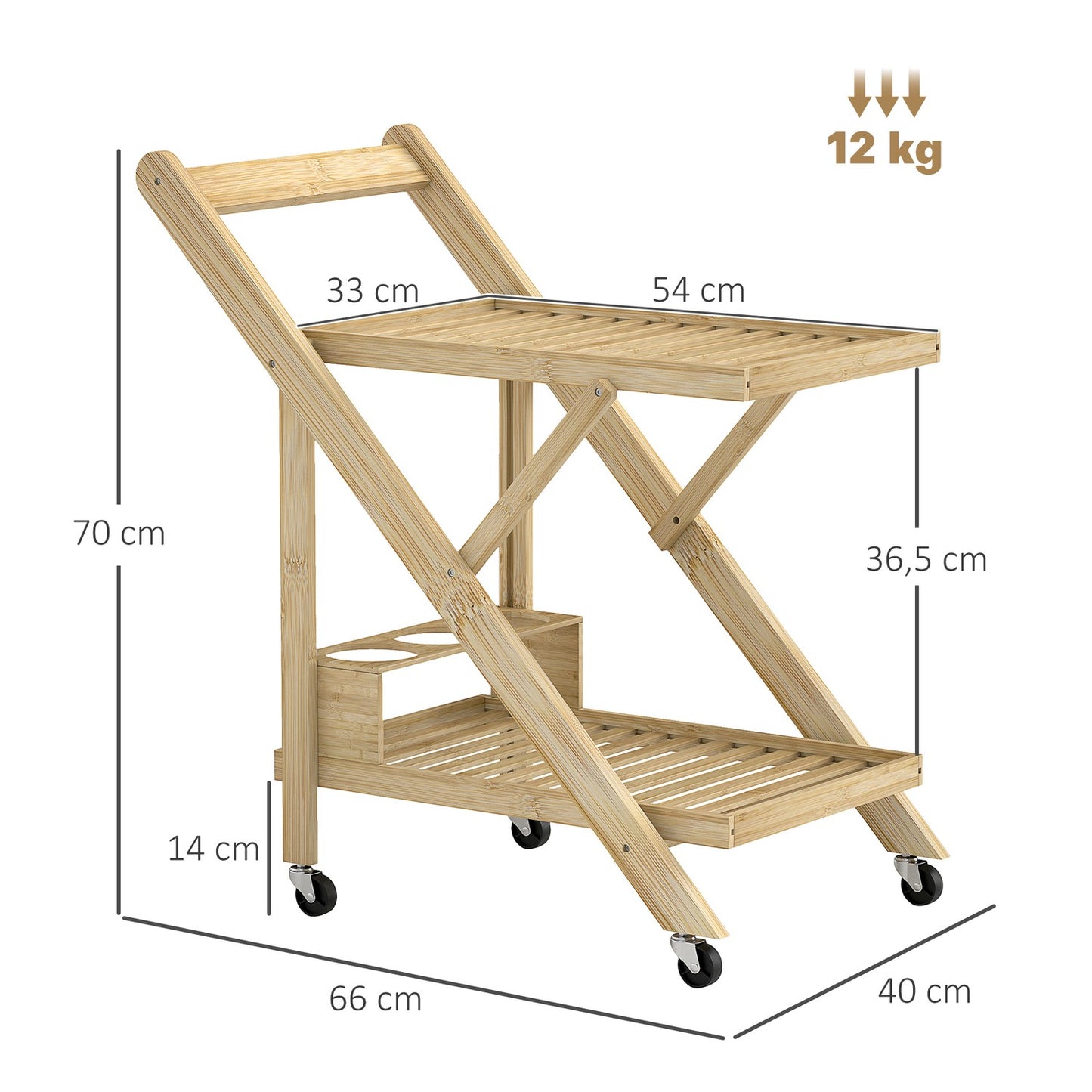 Bamboo kitchen trolley with wine rack and worktop