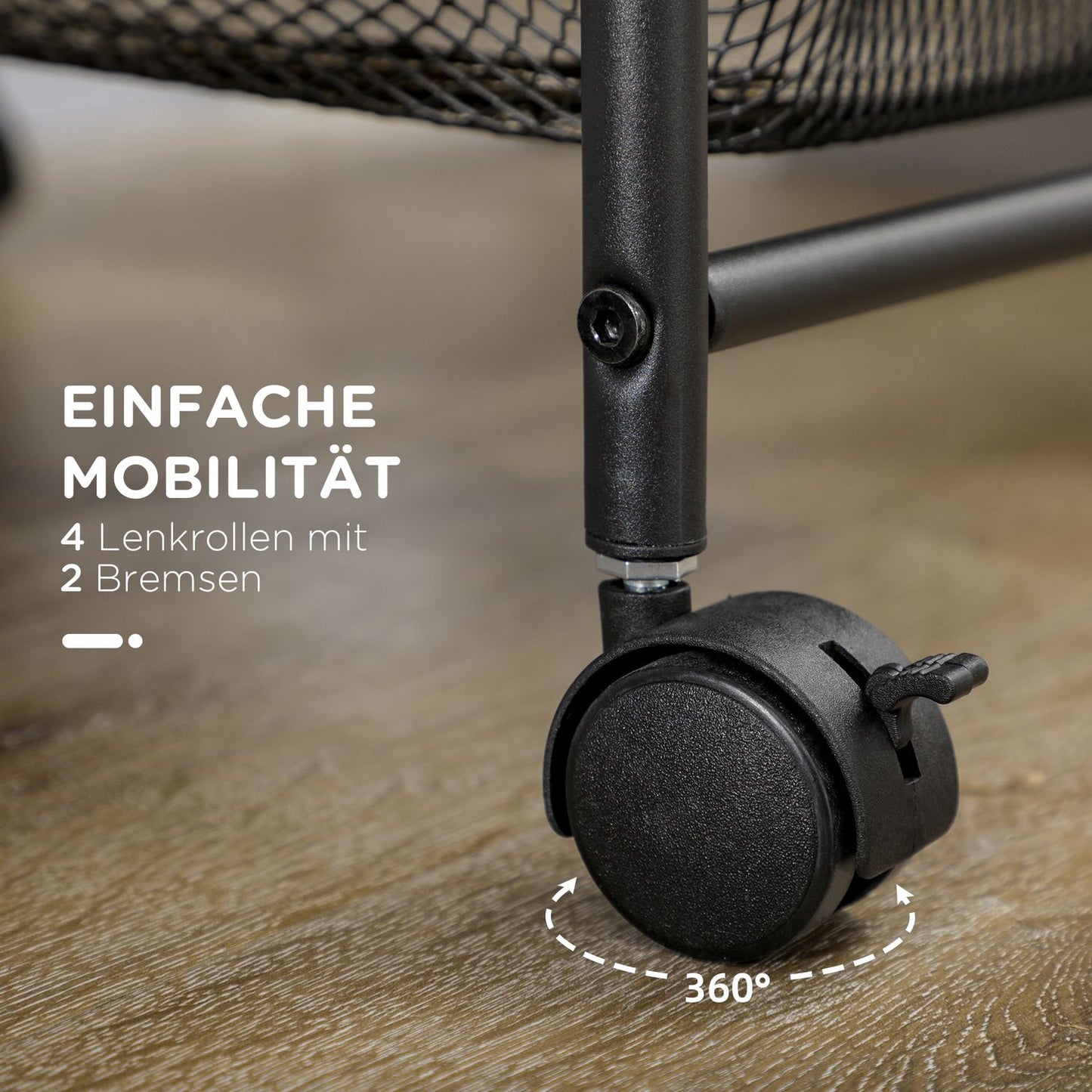 Steel kitchen trolley with wheels, 4 baskets - Black