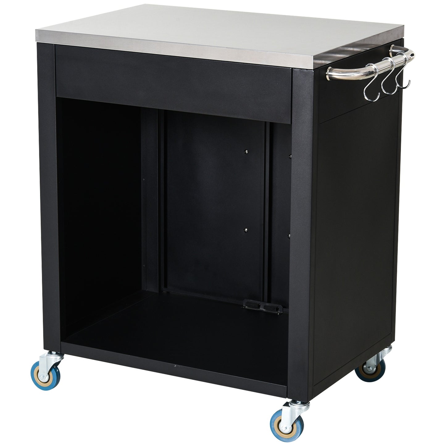 Kitchen trolley with wheels and cabinet, Black, 86x50x86.5 cm