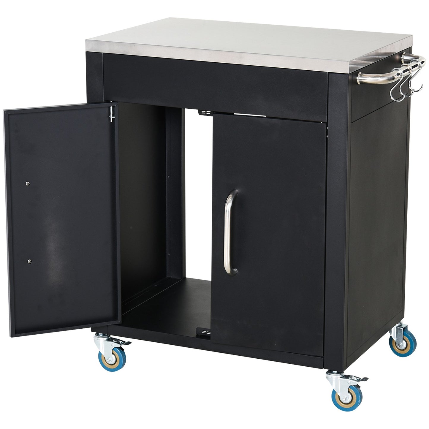 Kitchen trolley with wheels and cabinet, Black, 86x50x86.5 cm