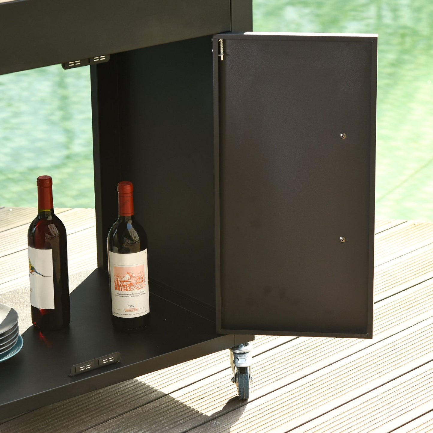 Kitchen trolley with wheels and cabinet, Black, 86x50x86.5 cm