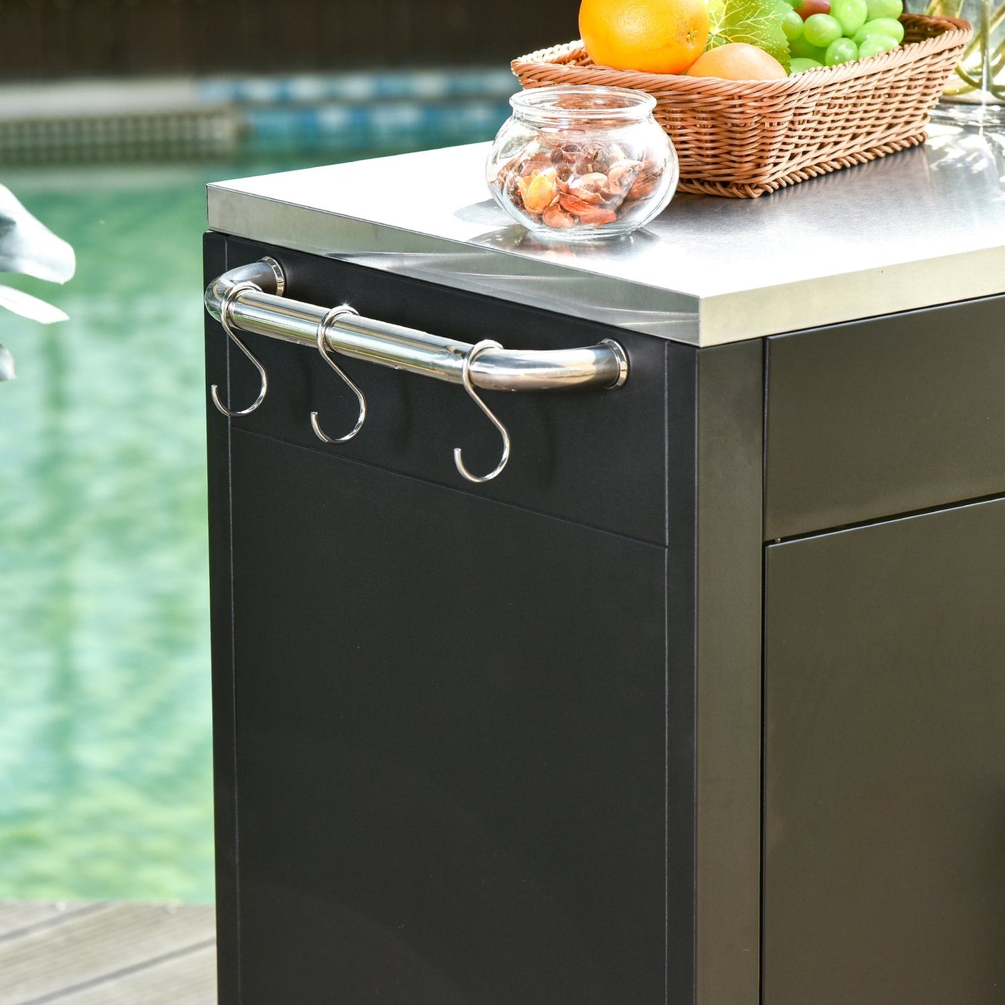 Kitchen trolley with wheels and cabinet, Black, 86x50x86.5 cm