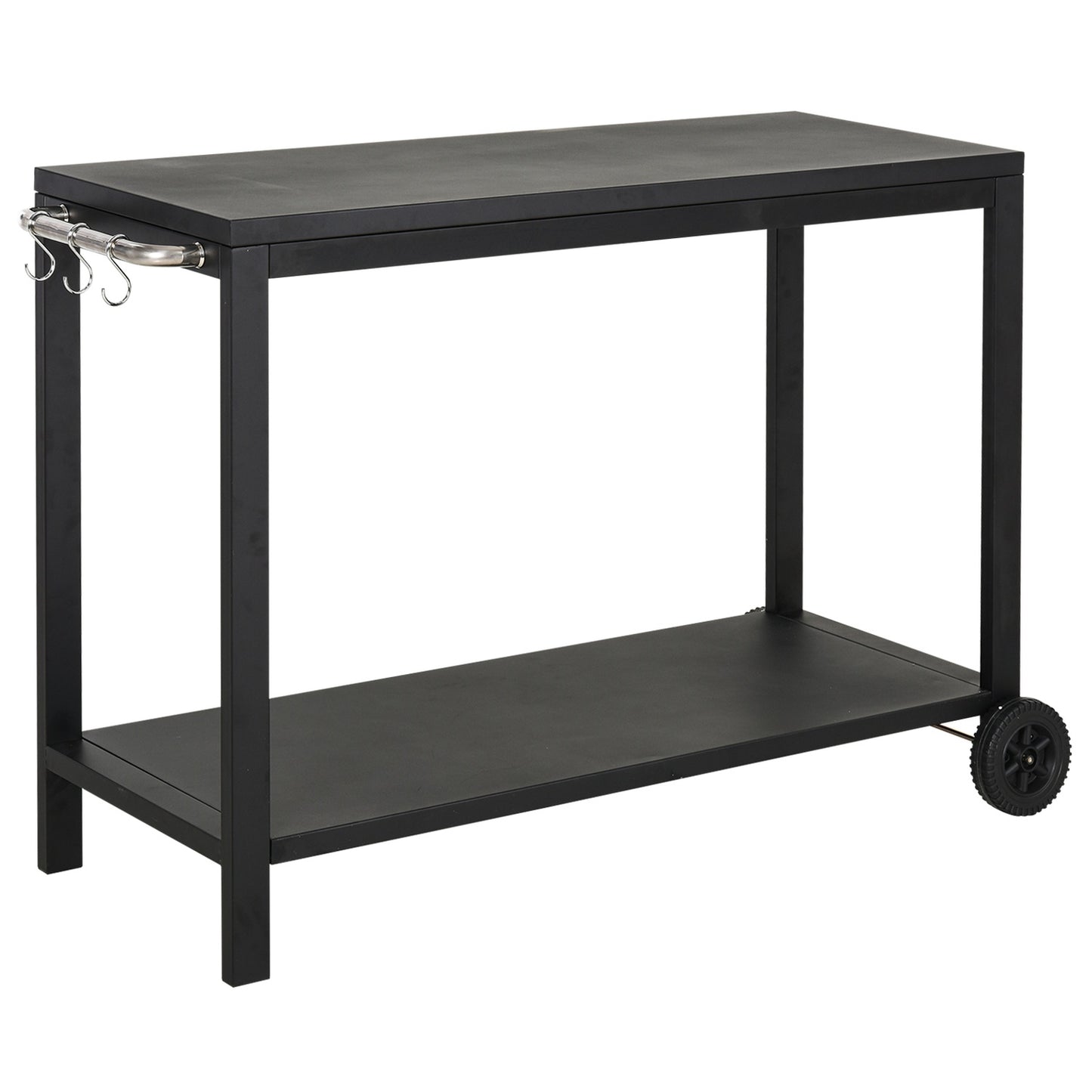 Black kitchen trolley with wheels and hooks, stainless steel