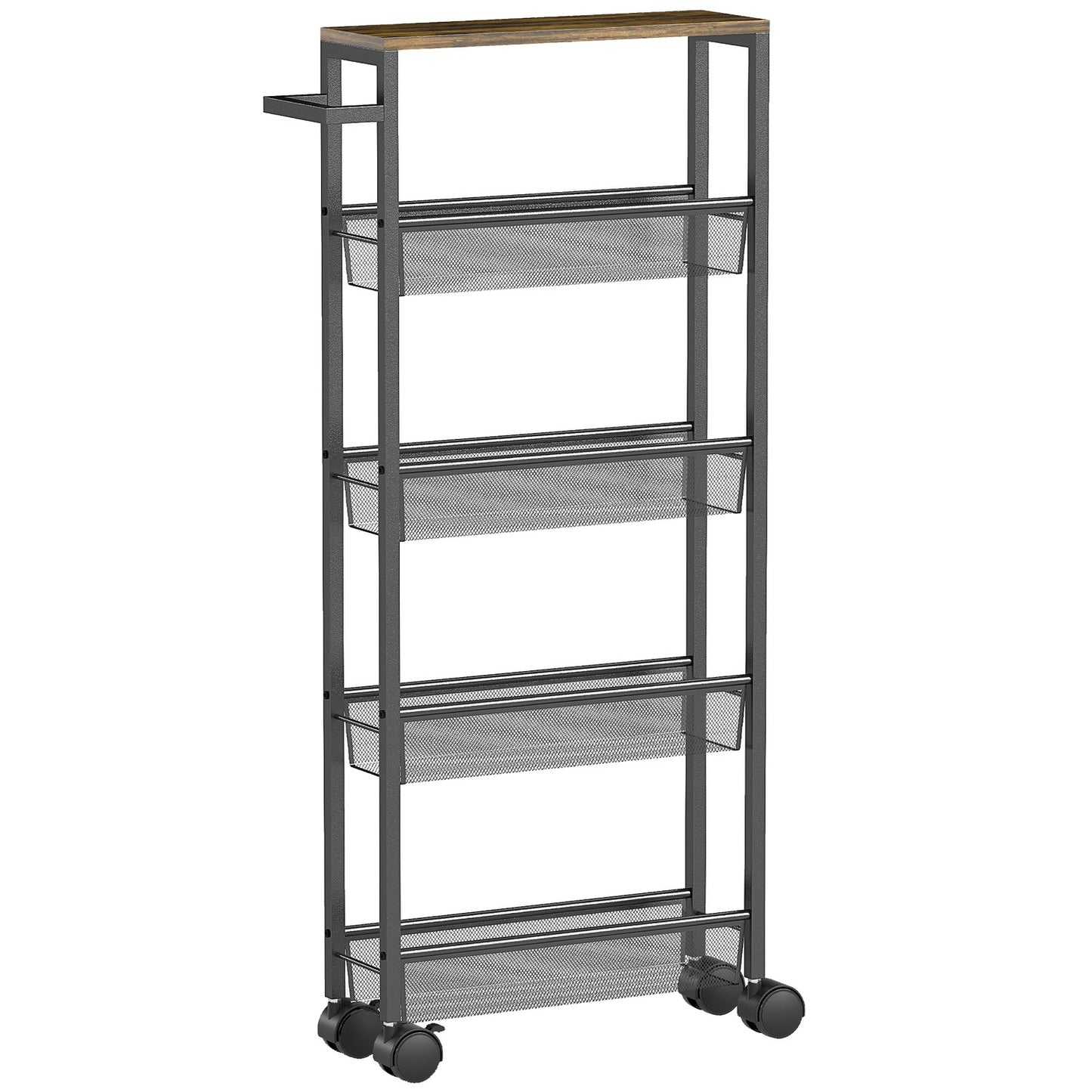 Kitchen Trolley with 5 Shelves, Rolling Cart, Black, 47x13x96.5 cm