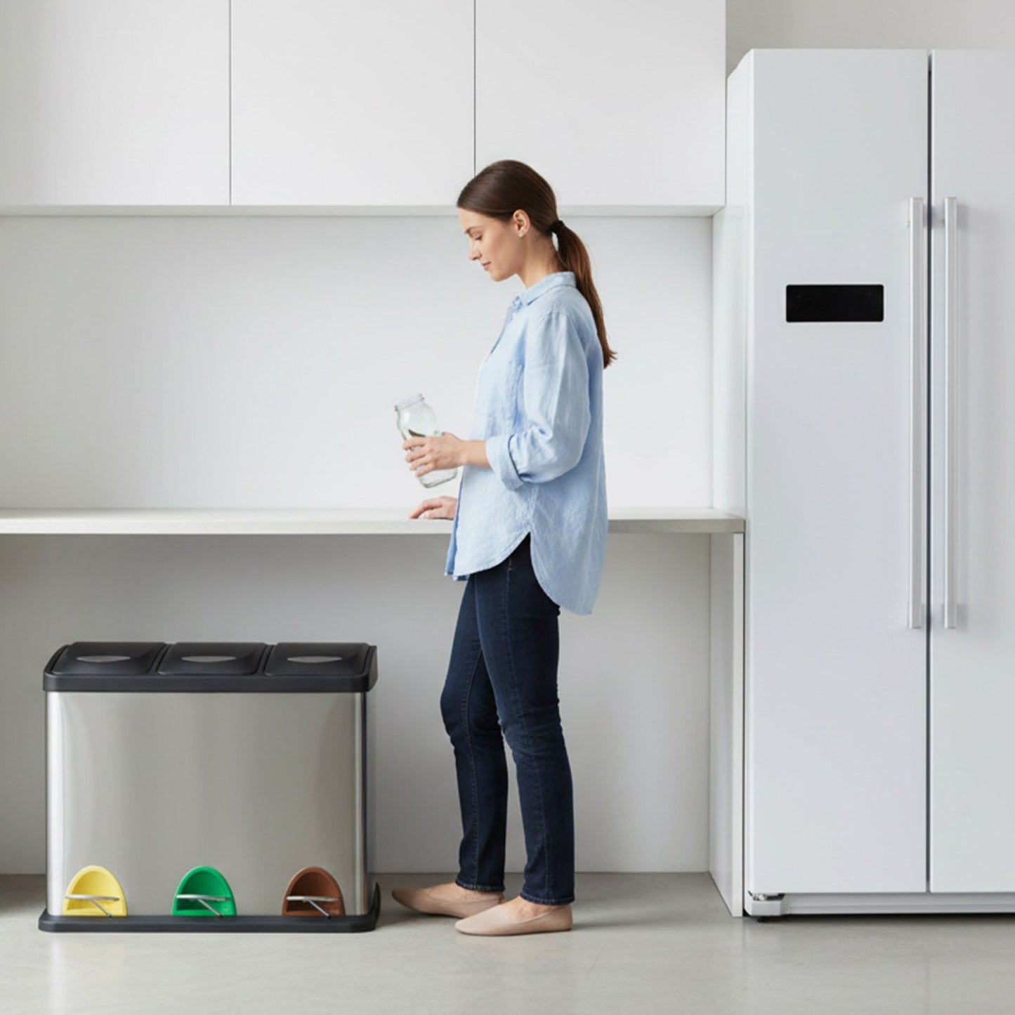Kitchen Waste Bin, 3 Compartments, 3 x 8L