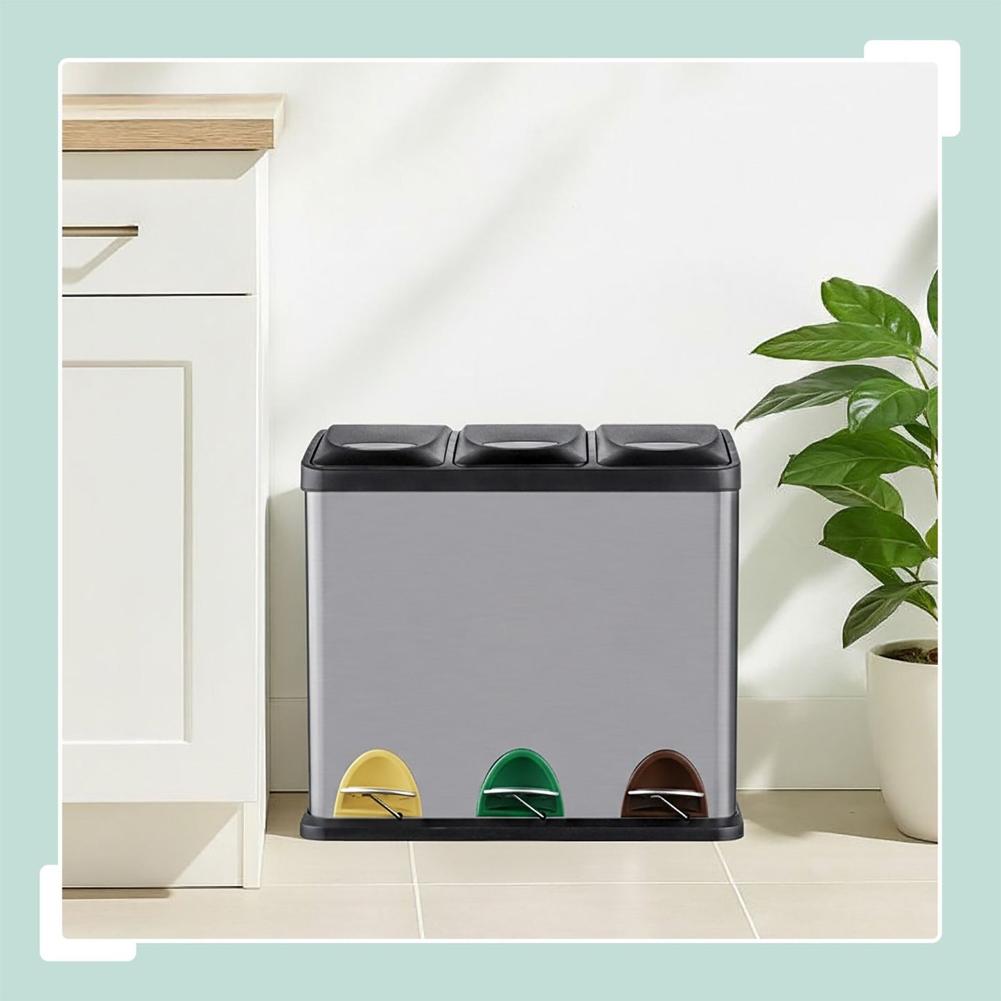 Kitchen Waste Bin, 3 Compartments, 8L Each
