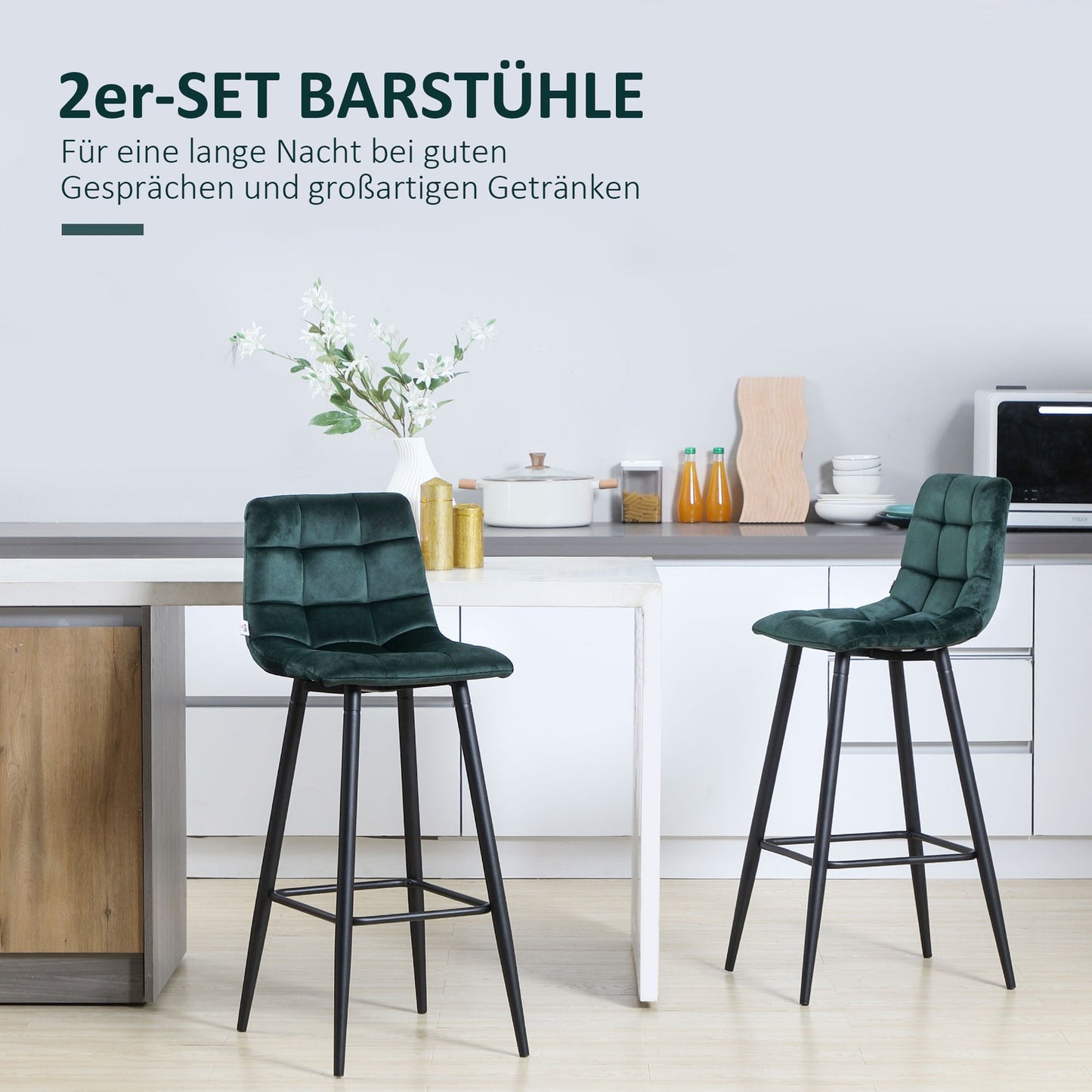 Velvet bar stool Set of 2, non-slip, modern design