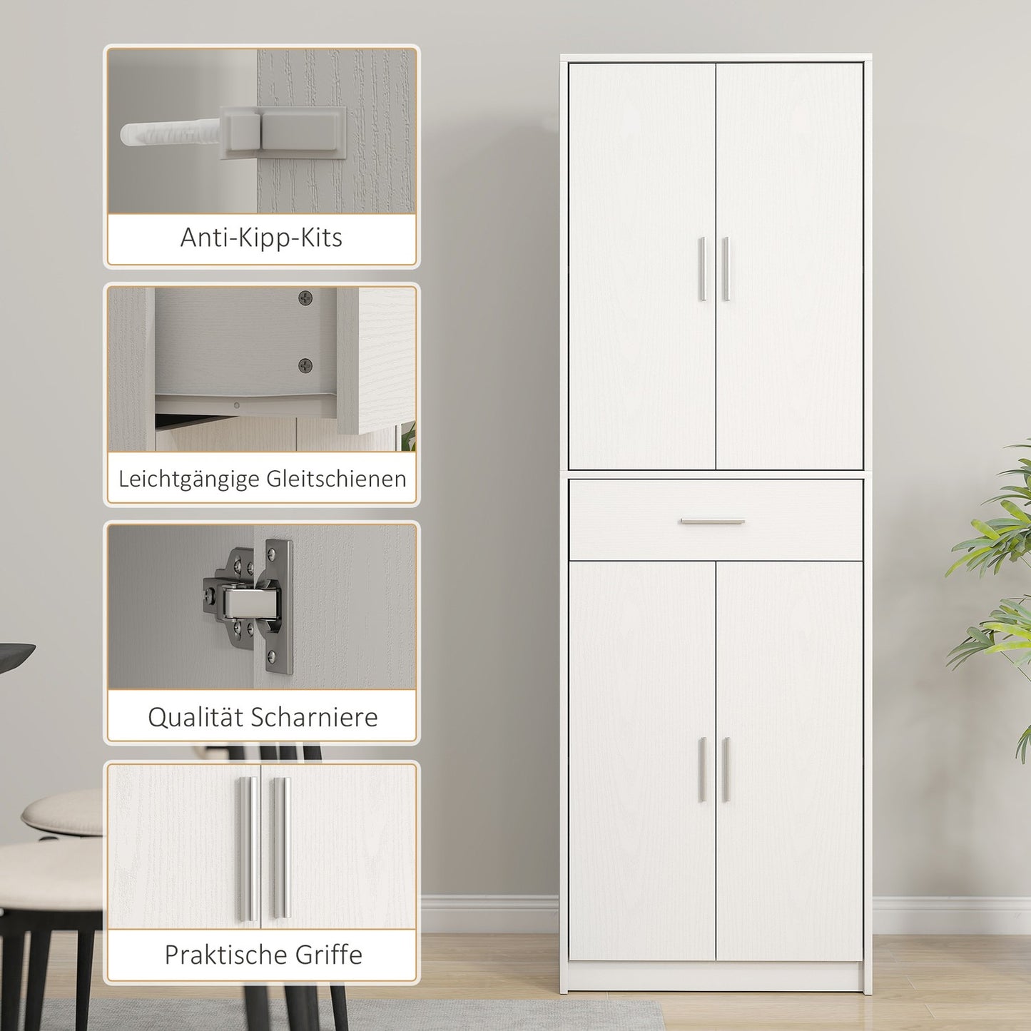 Kitchen cabinet, 3-level adjustable shelves, chipboard, MDF, plenty of storage space, white