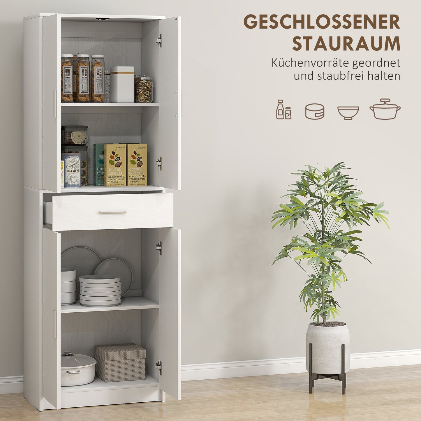 Kitchen cabinet, 3-level adjustable shelves, chipboard, MDF, plenty of storage space, white