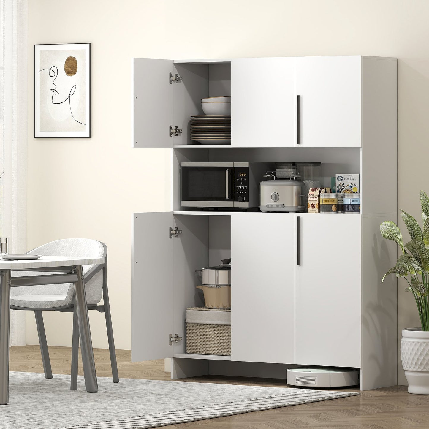 Kitchen cabinet, 4 cabinets, 6 doors, 12 hinges, worktop, chipboard, white
