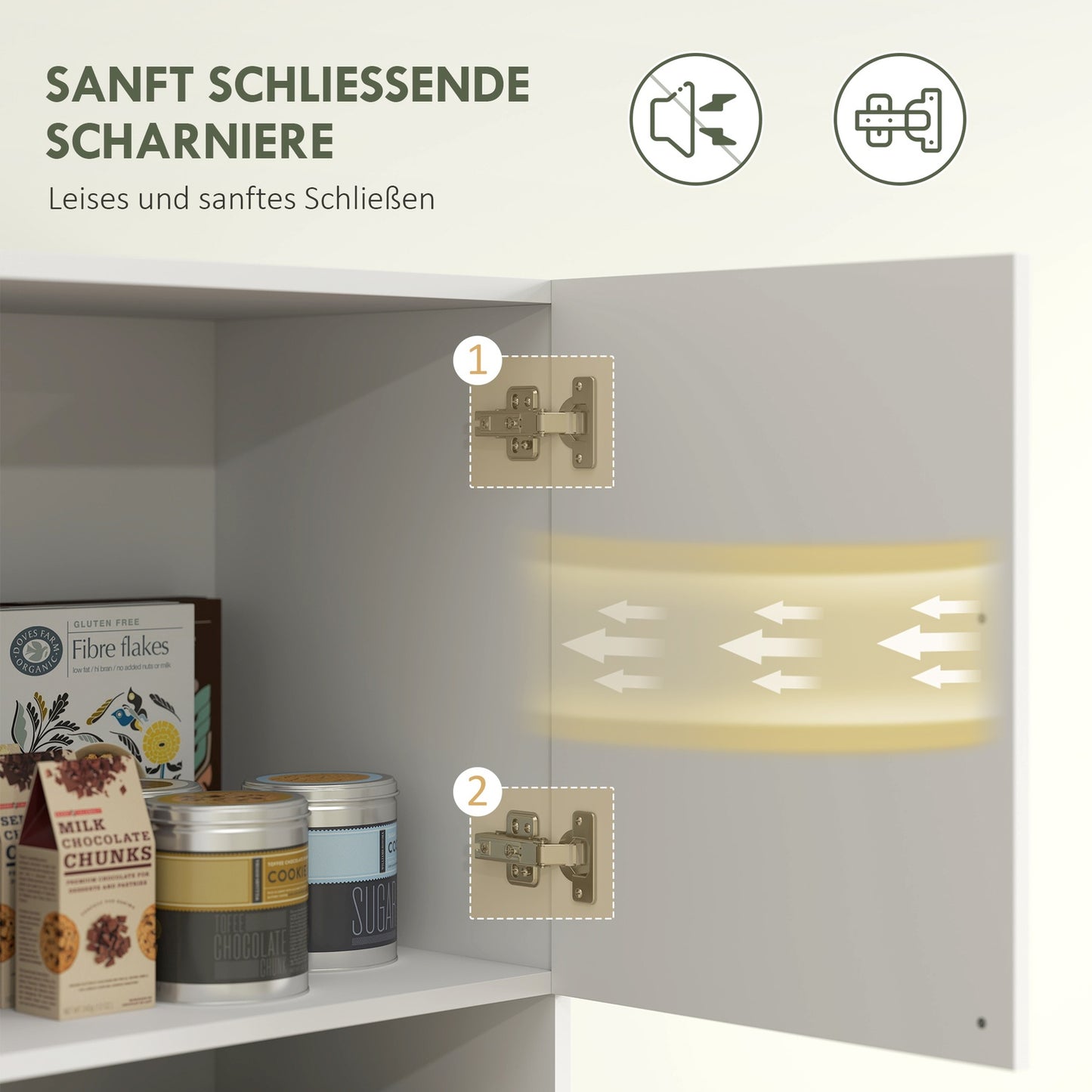 Kitchen cabinet, 4 cabinets, 6 doors, 12 hinges, worktop, chipboard, white