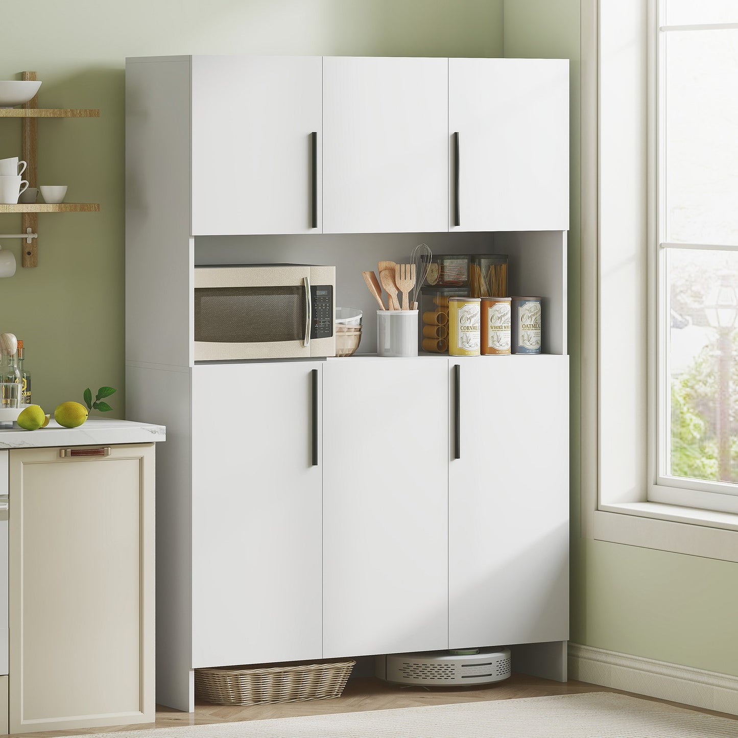 Kitchen cabinet, 4 cabinets, 6 doors, 12 hinges, worktop, chipboard, white