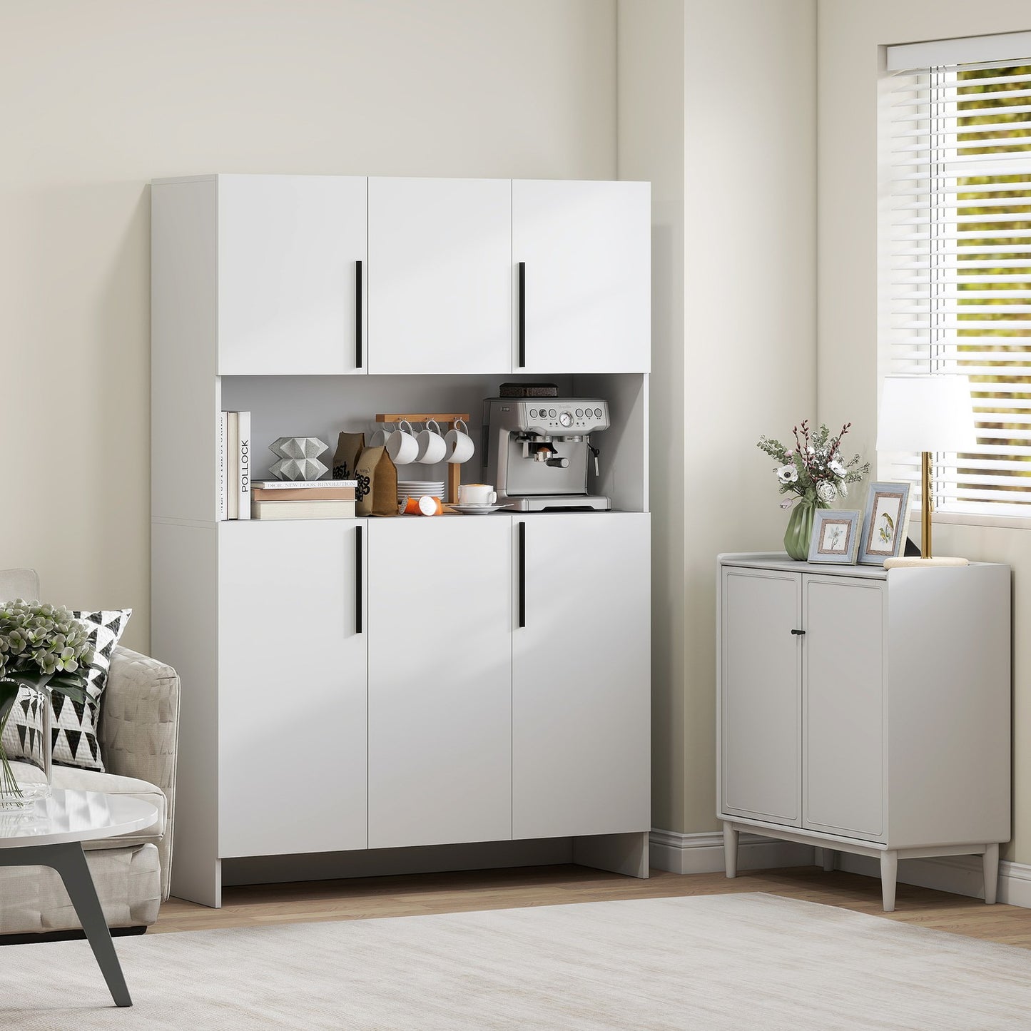 Kitchen cabinet, 4 cabinets, 6 doors, 12 hinges, worktop, chipboard, white