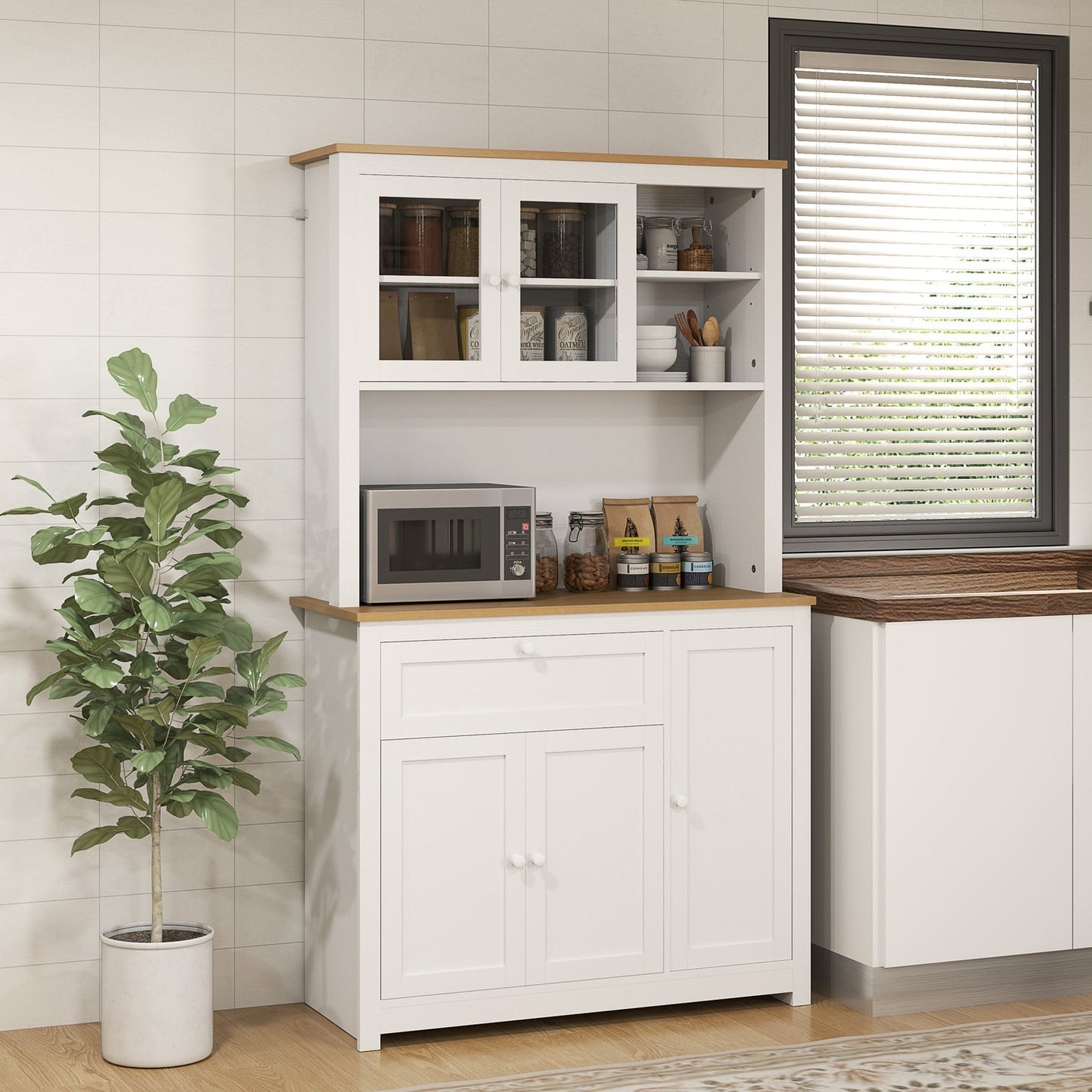 White kitchen buffet cabinet - multifunctional storage, 100x40x180 cm