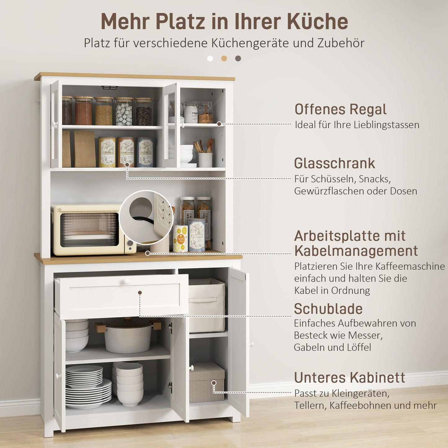 White kitchen buffet cabinet - multifunctional storage, 100x40x180 cm