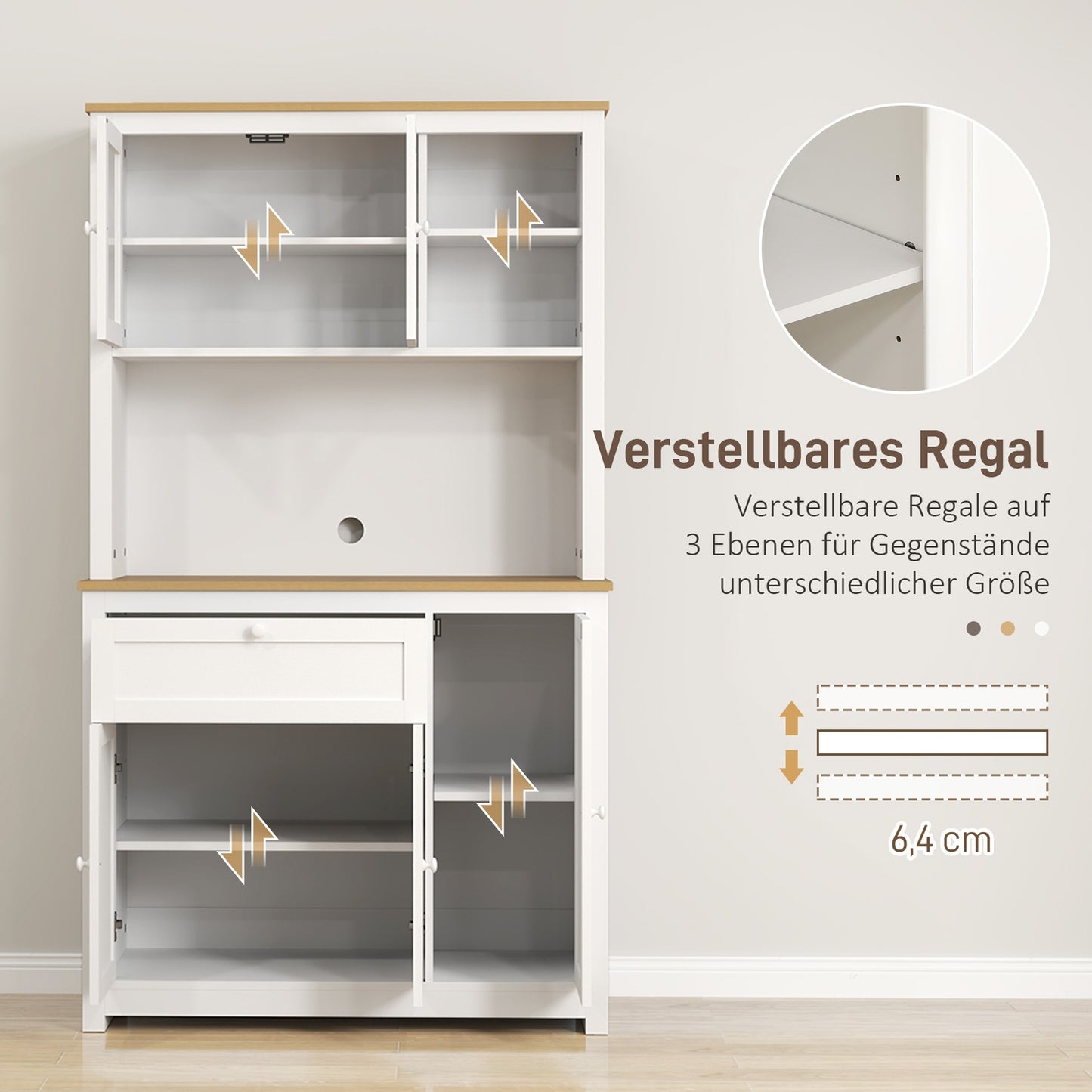 White kitchen buffet cabinet - multifunctional storage, 100x40x180 cm