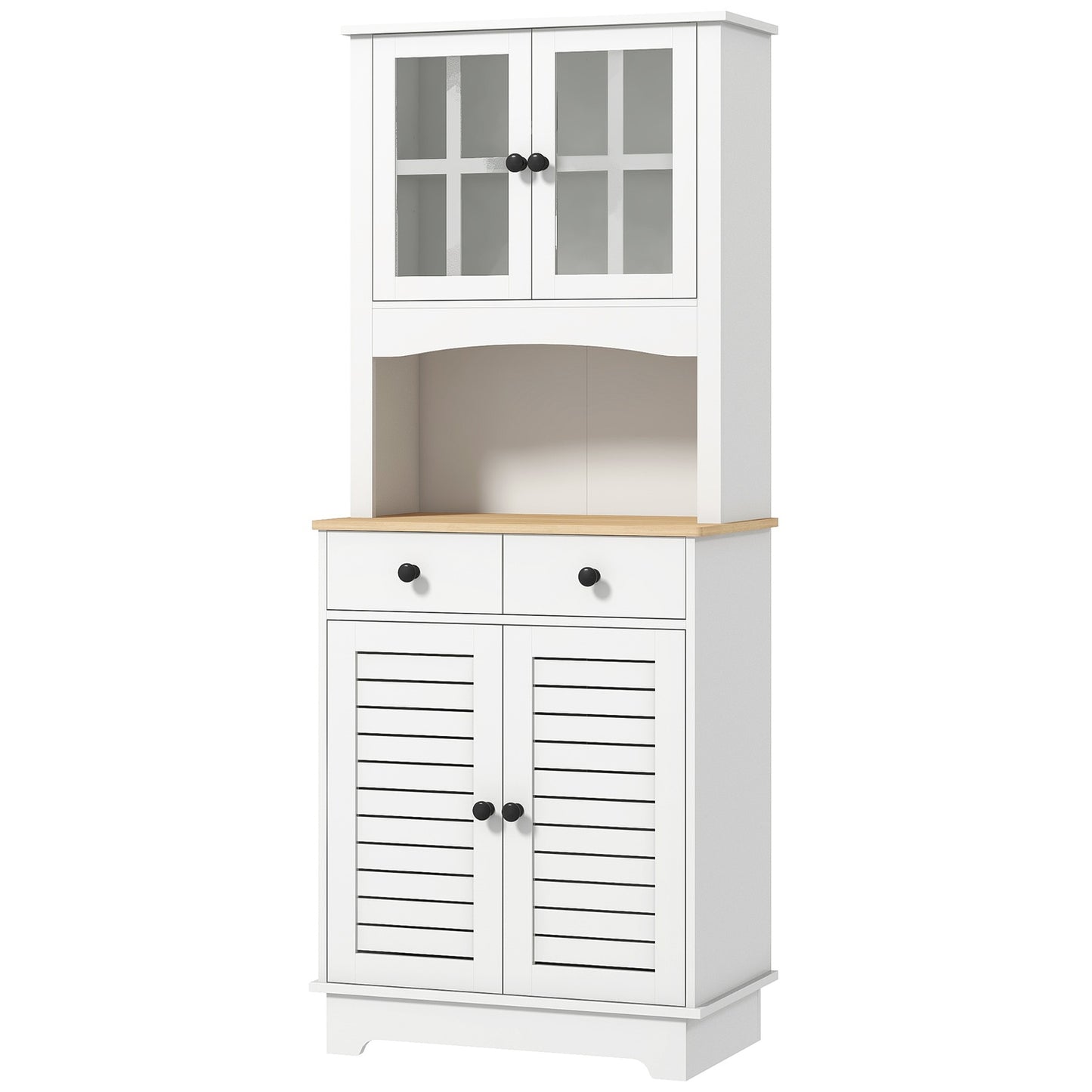 Tall white kitchen buffet cabinet, adjustable shelves, 170 cm