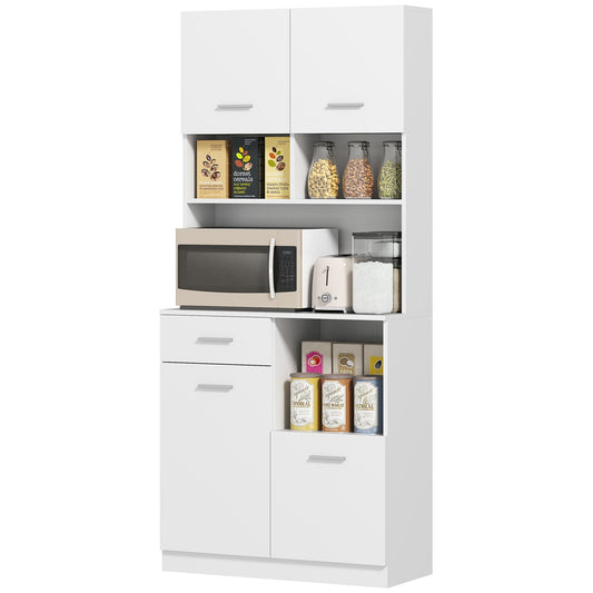 Tall white kitchen storage cabinet with drawer and adjustable shelf