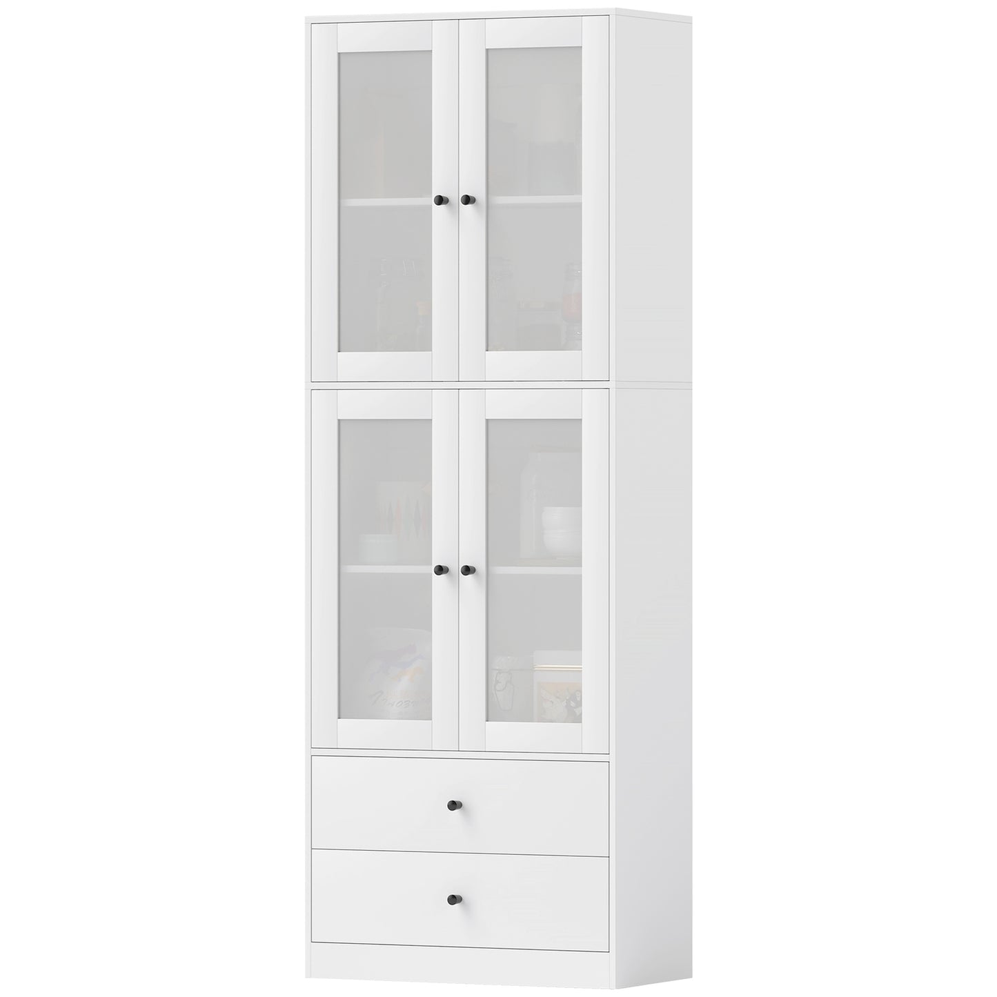 White tall kitchen cabinet, adjustable shelves, drawer