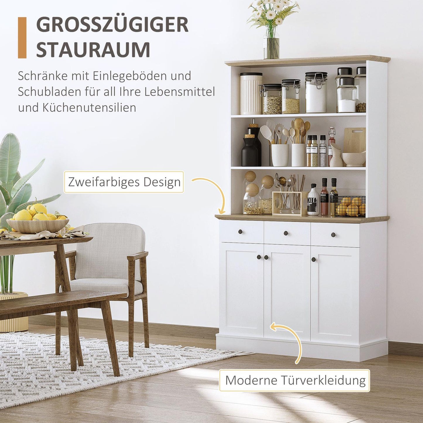 Tall white kitchen cabinet with drawers & shelves, 101x39x180.5 cm