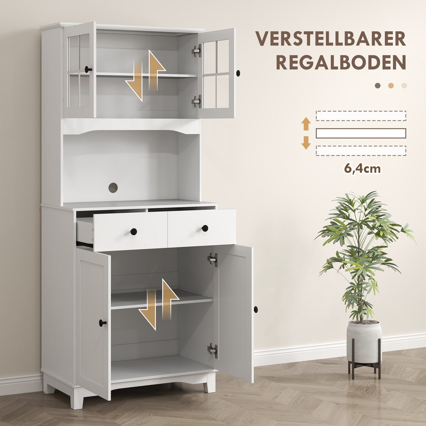 White kitchen cabinet with microwave shelf & storage