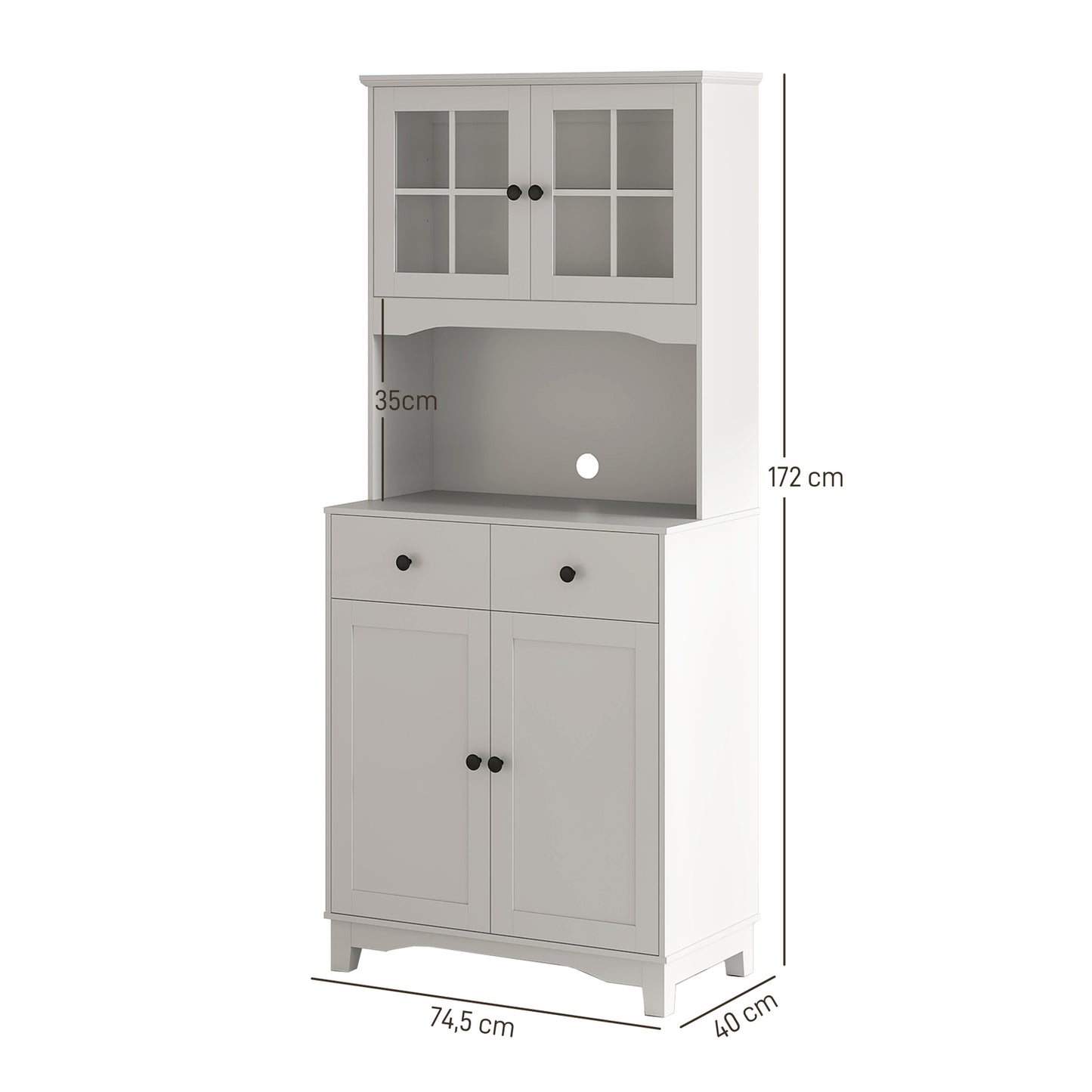 White kitchen cabinet with microwave shelf & storage