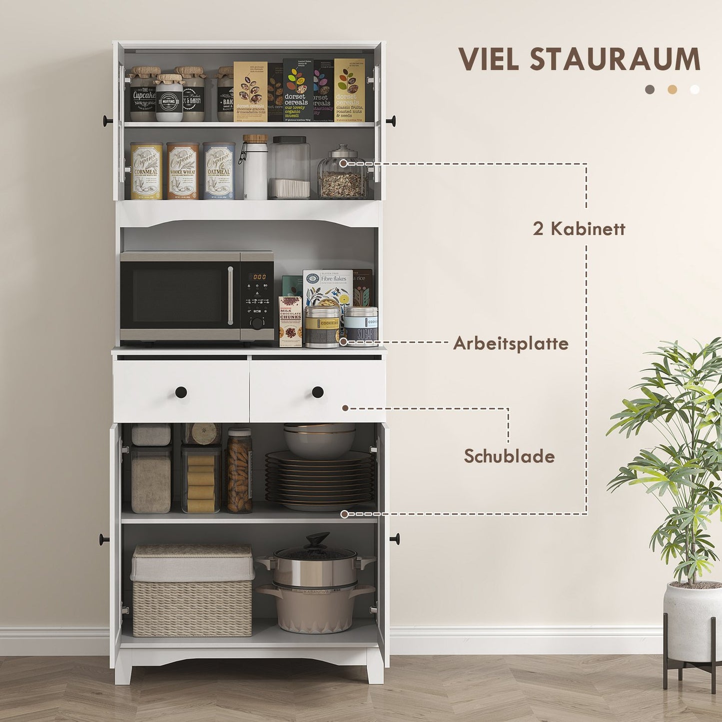 White kitchen cabinet with microwave shelf & storage