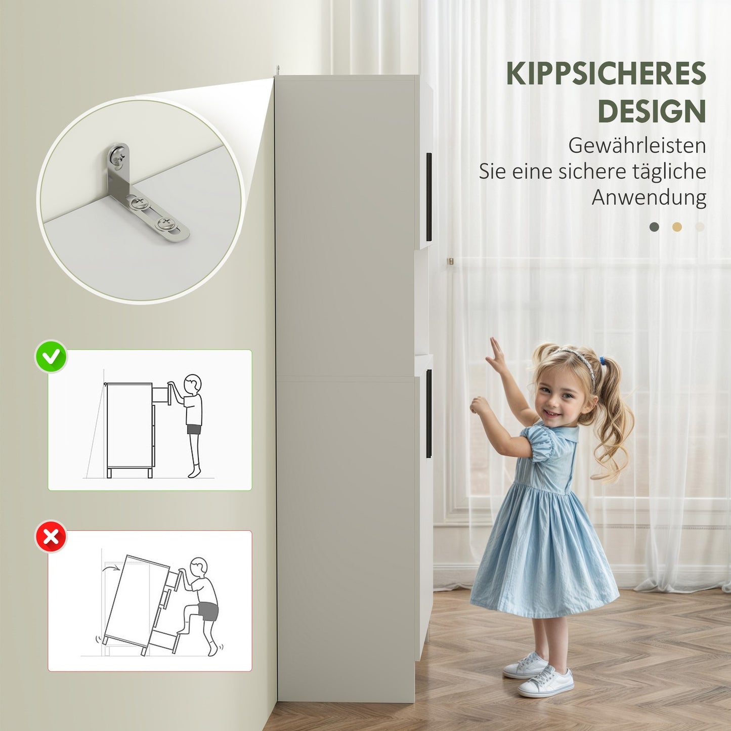 White kitchen tall cupboard, soft-closing doors, microwave shelf