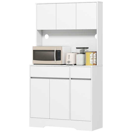 Kitchen Cabinet with Countertop, 6 Doors, 2 Drawers, White