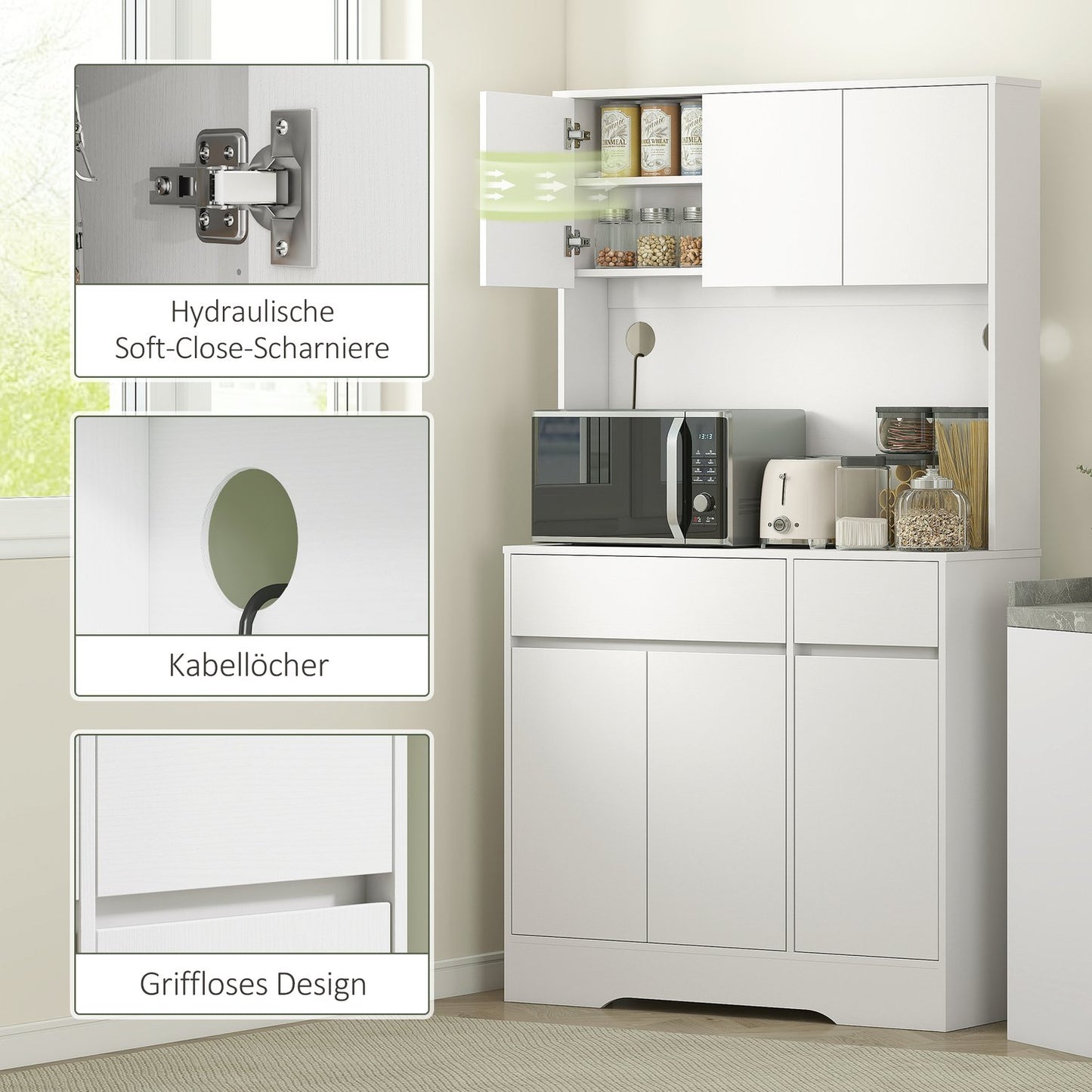 Kitchen Cabinet with Countertop, 6 Doors, 2 Drawers, White